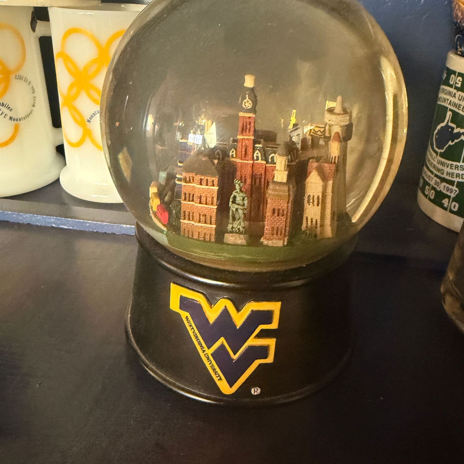 WVU snowglobe, some use, 6"