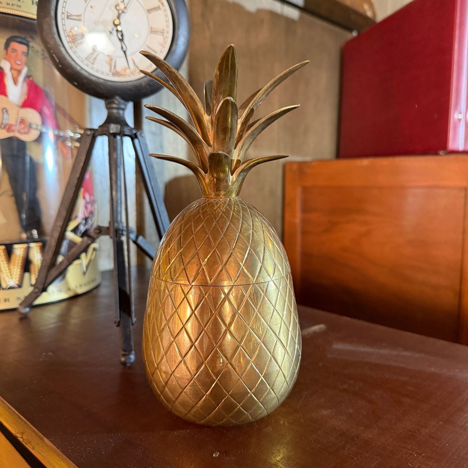 Brass pineapple canister, 9"H