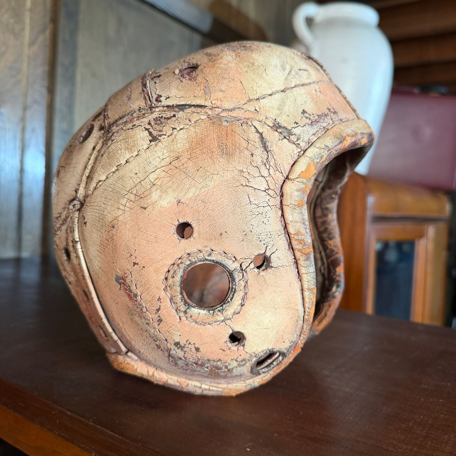 Vintage leather football helmet