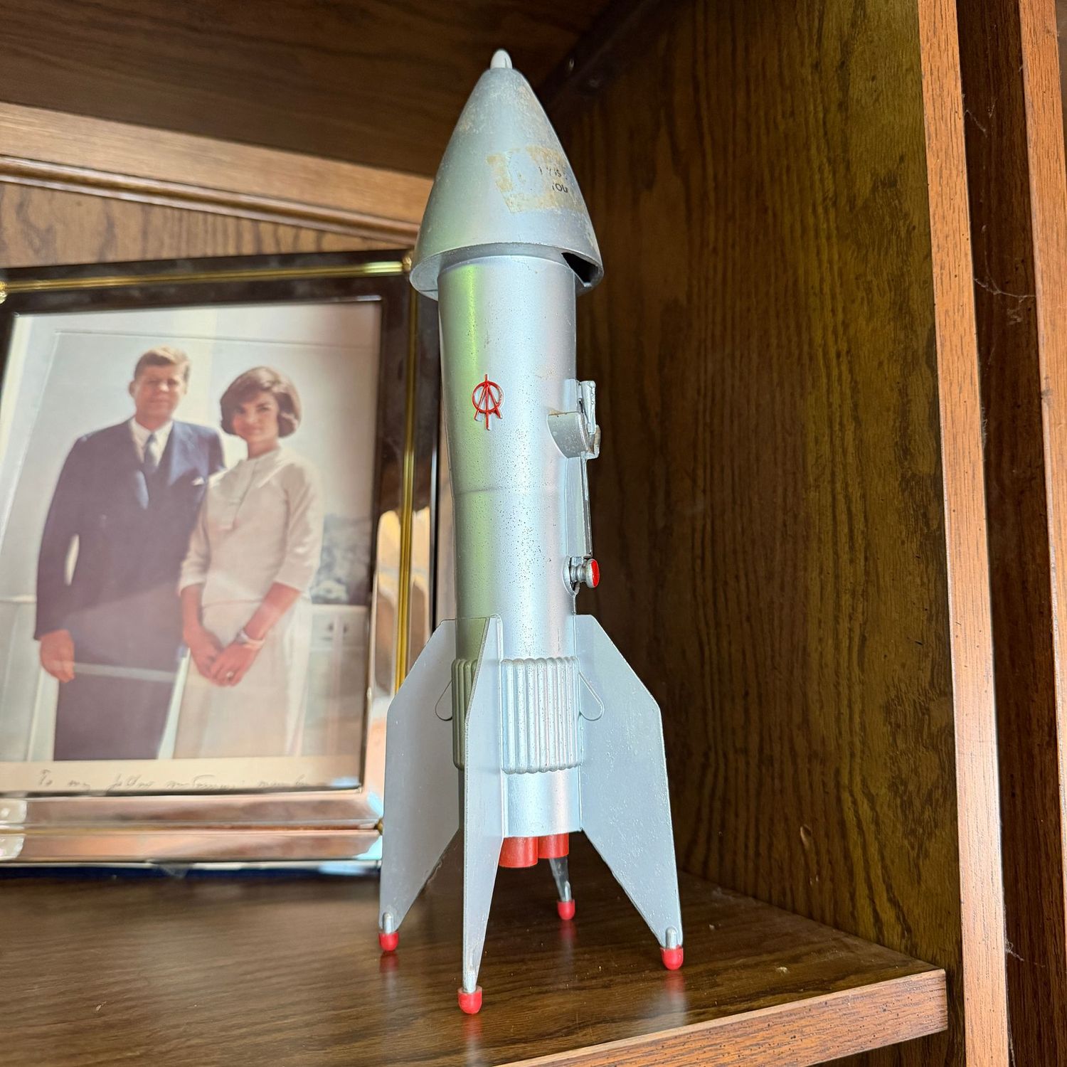 Astro Berzac metal rocket bank, 13"