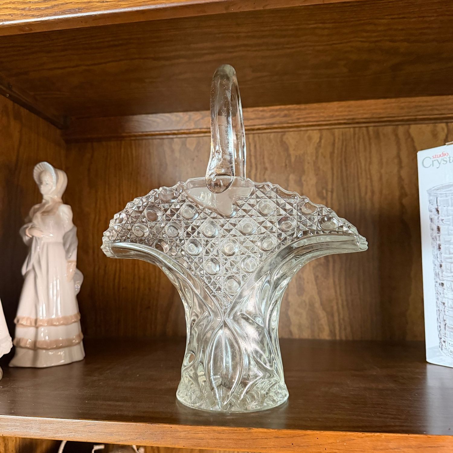 Tall L.E. Smith Innovations clear glass basket, 12"H