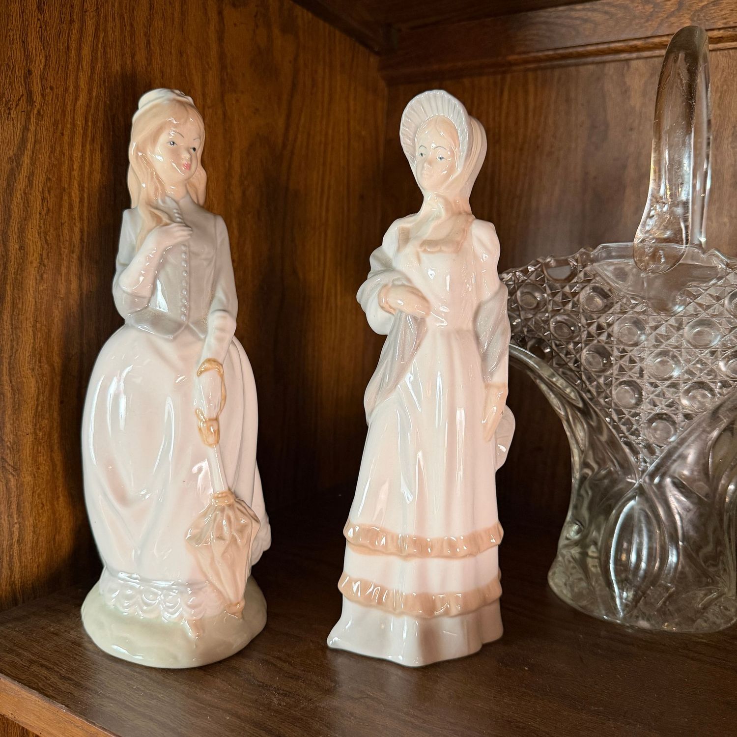 Pair of tall hand-painted (Spain) porcelain ladies figurines, 10"