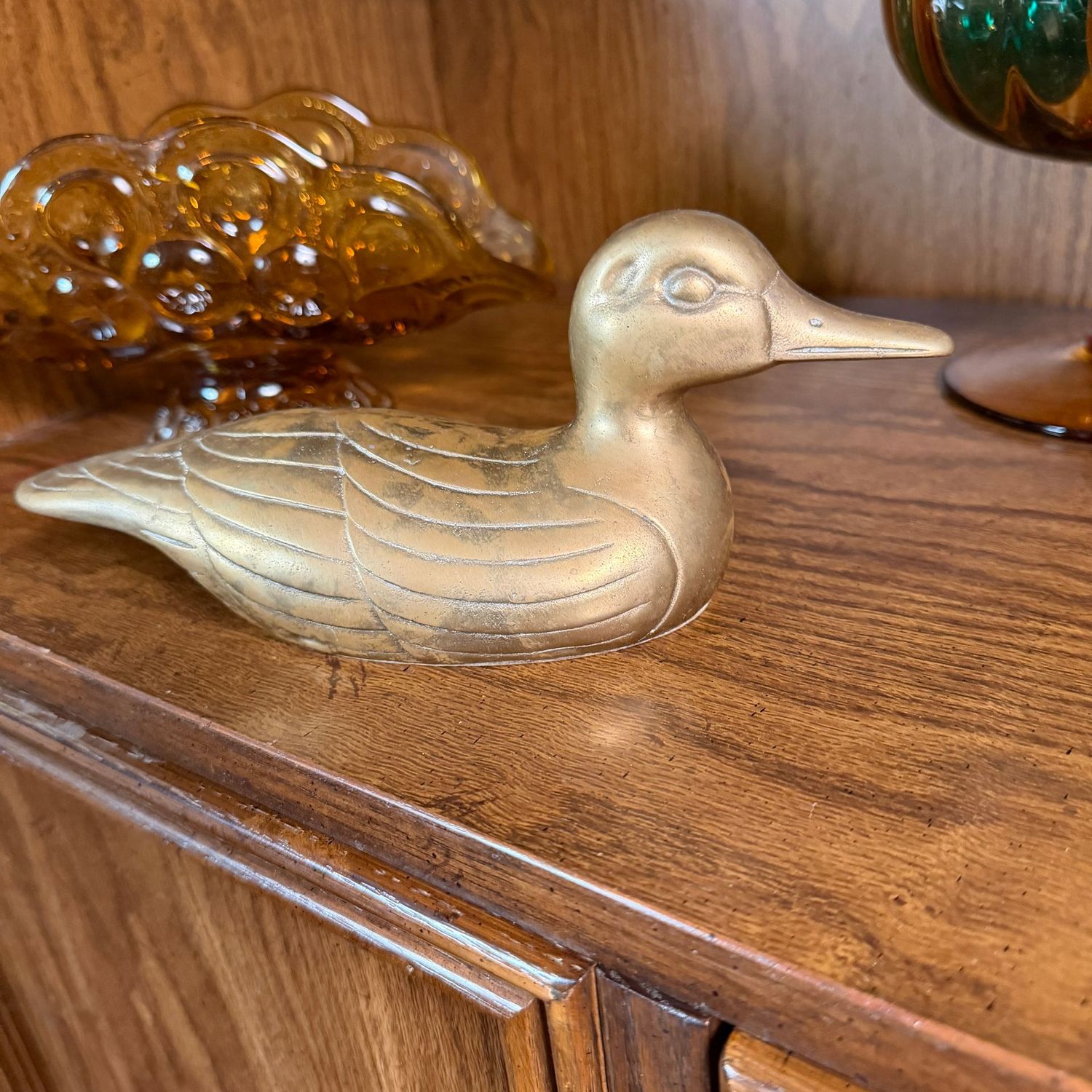 Vintage brass duck, 8"L