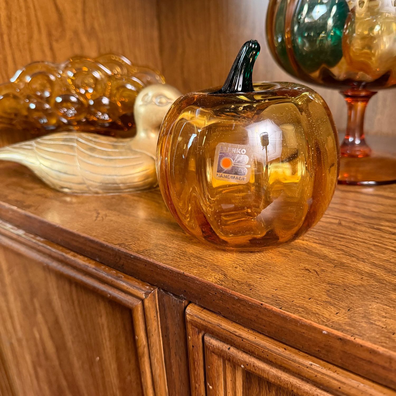 Blenko Glass amber pumpkin 5"H
