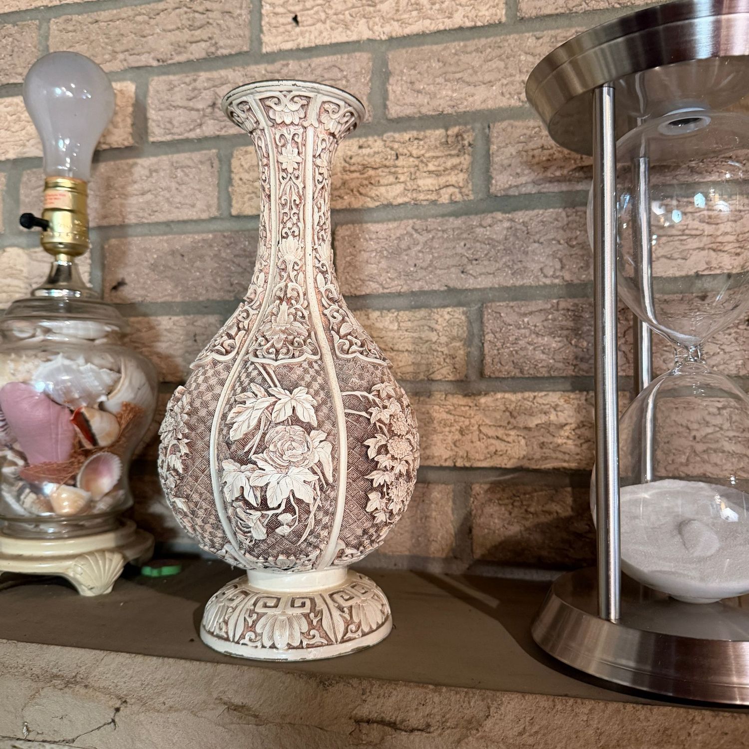 Ivory Dynasty faux/resin floral over brass vase, 12"H