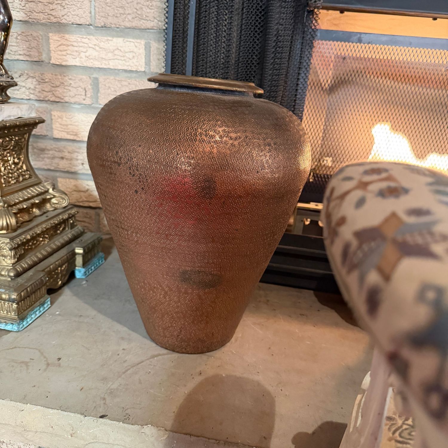 Large hammered copper vase, 15"H