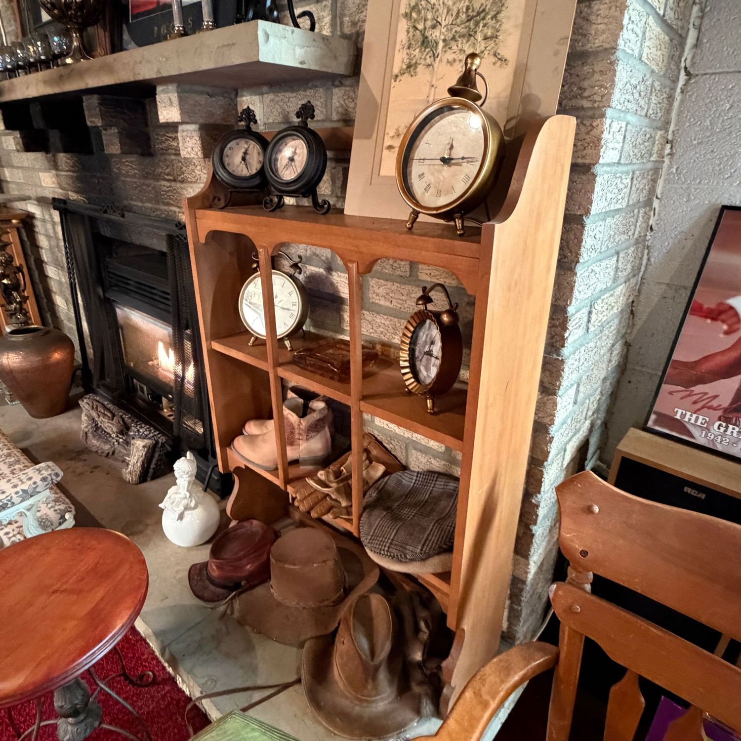 Wooden wall display shelf, 40"H x 29"L x 8"D