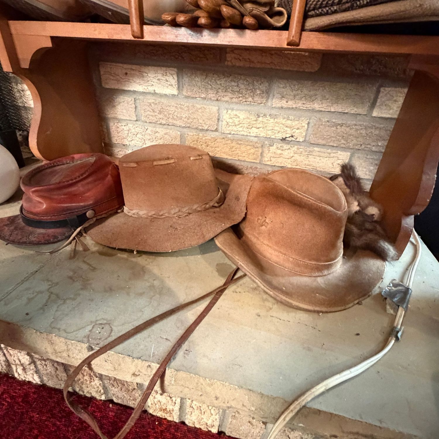 Grouping of vintage leather hats, some wear, needs some cleaning