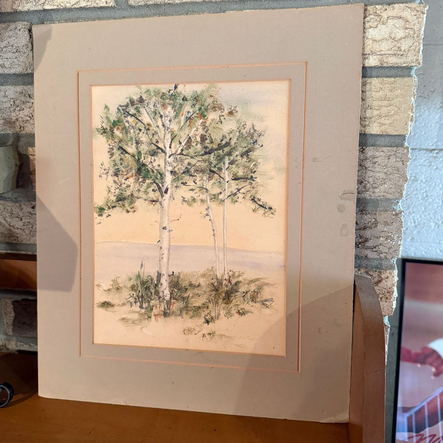 Landscape watercolor by Lois Taylor, WV artist, matting shows some wear, painting is 11.5" x 8.5"