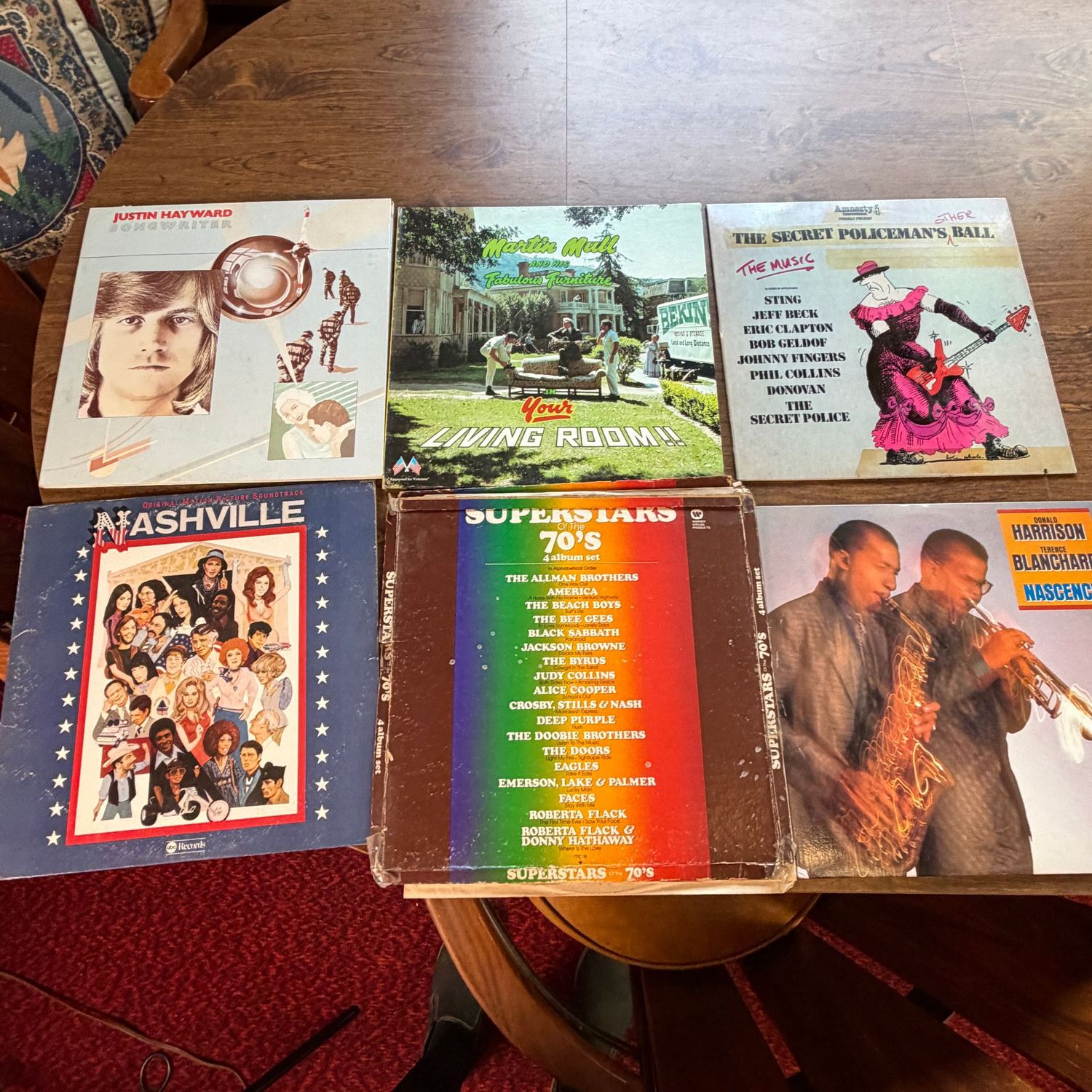 Group of albums, some wear (Superstars has a separated cover), also includes The Secret Policeman's Ball, Donald Harrison & Terence Blanchard