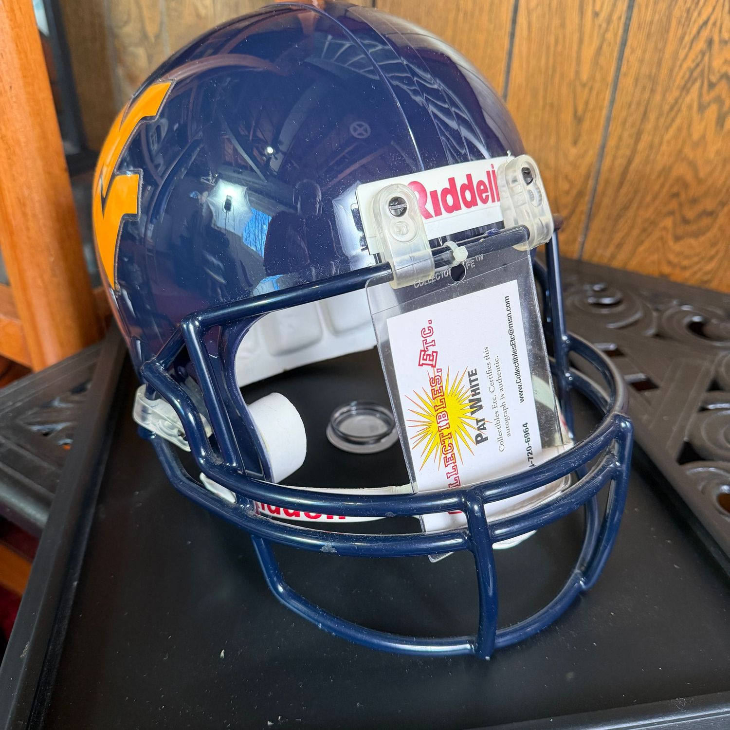 Autographed Full-Size Football Helmet in Case A, WVU, Pat White
