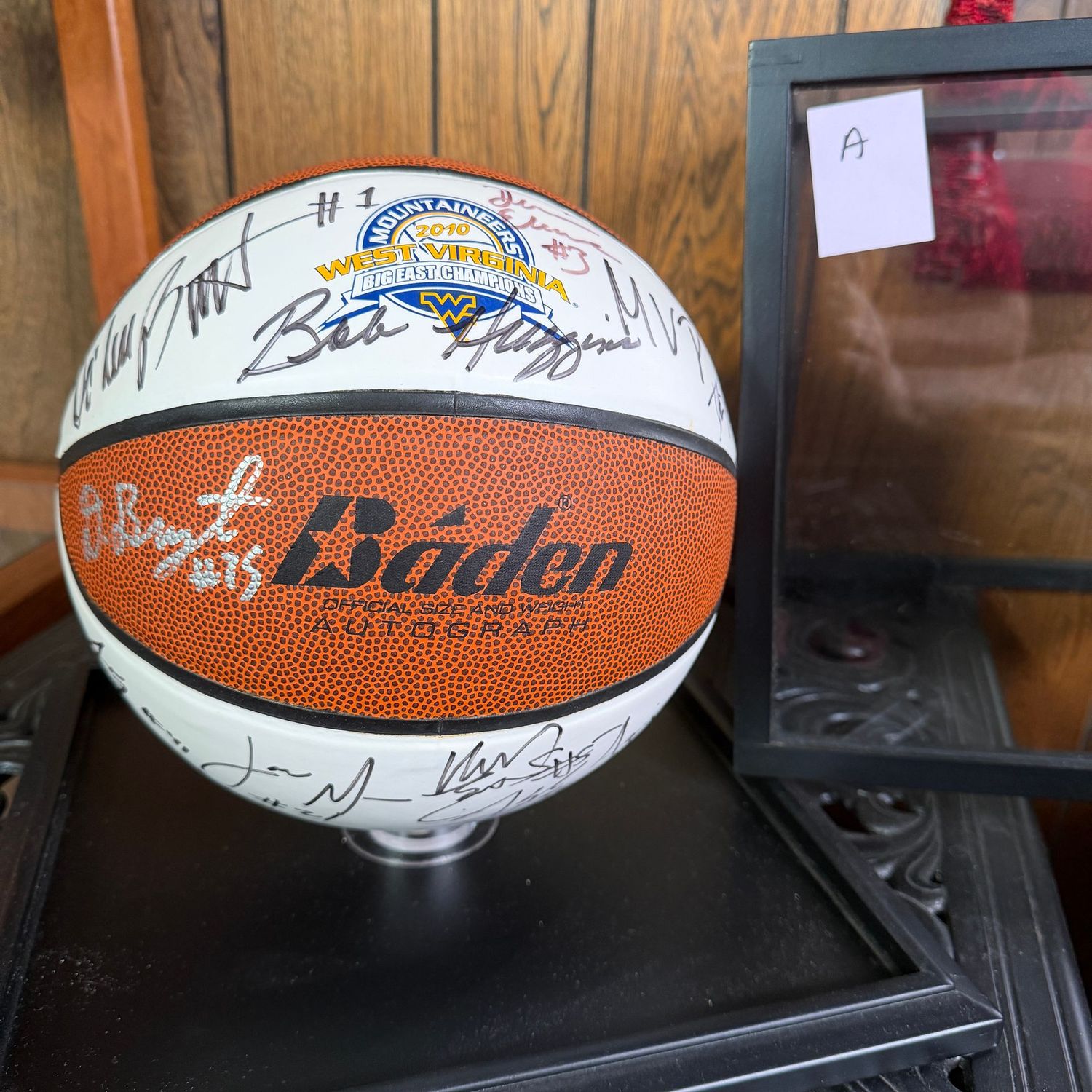 Autographed WVU Basketball in Case A, 2010 Big East Championship, De'Sean Butler, Bob Huggins, Ebanks, Bryant, Mazzulla, and more