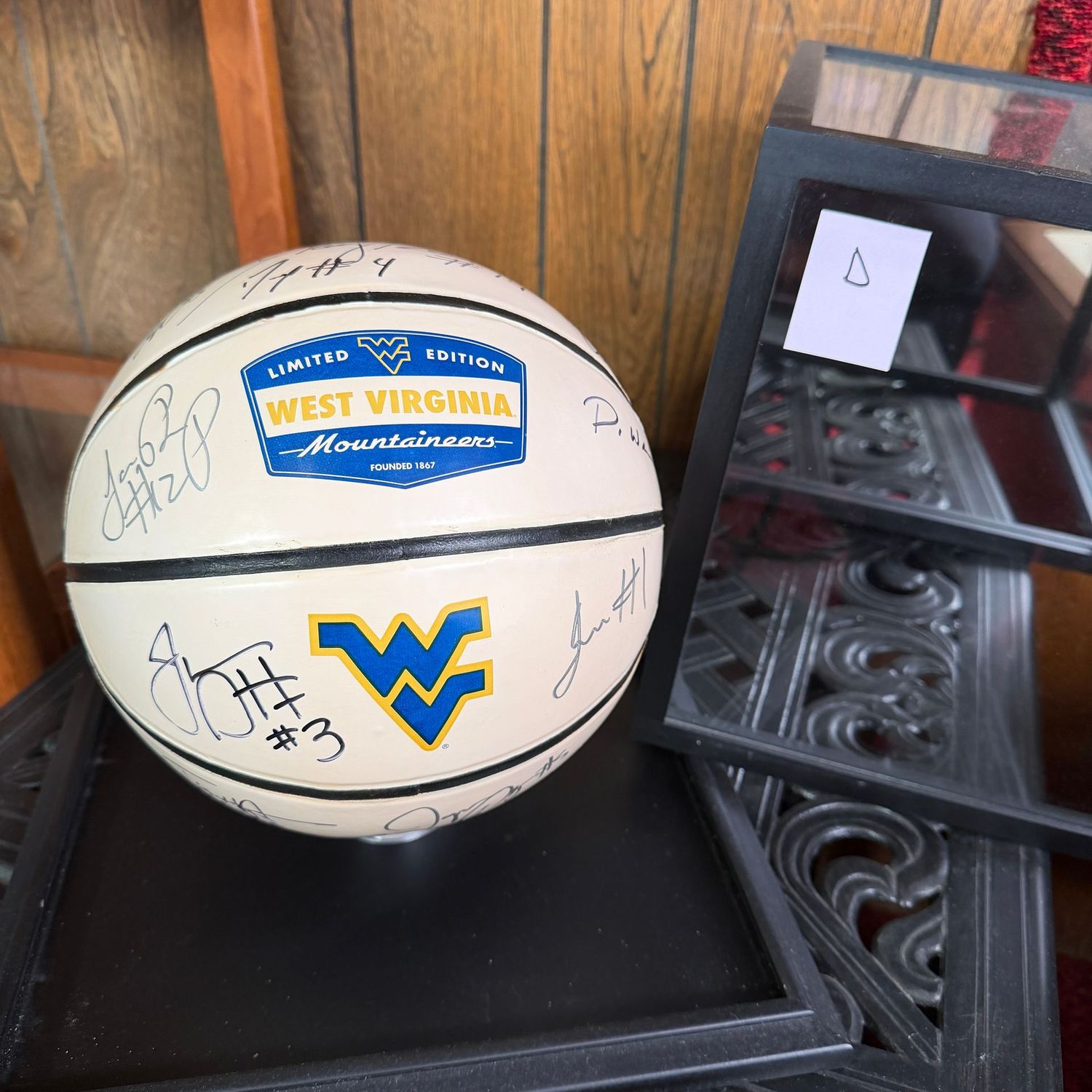 Autographed WVU Basketball in Case D, Nathan Adrian, Gary Browne, Bob Huggins, Jevon Carter, Devin Williams, Tarik Phillip, and more