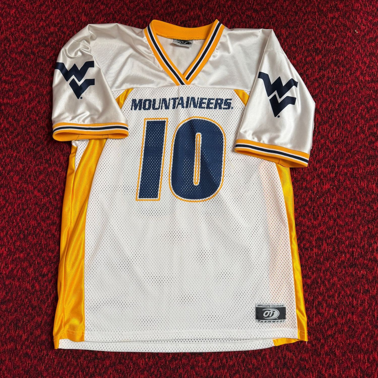 WVU Mountaineers number 10 yellow and white jersey, approx. size L/XL