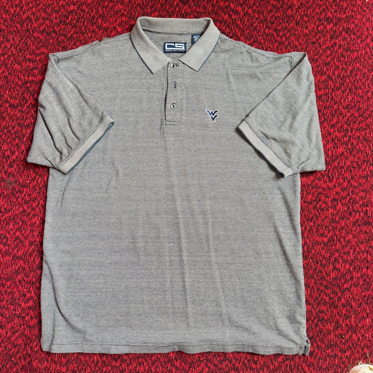 Plaid polo golf shirt, embroidered WVU, cotton/polyester, size L