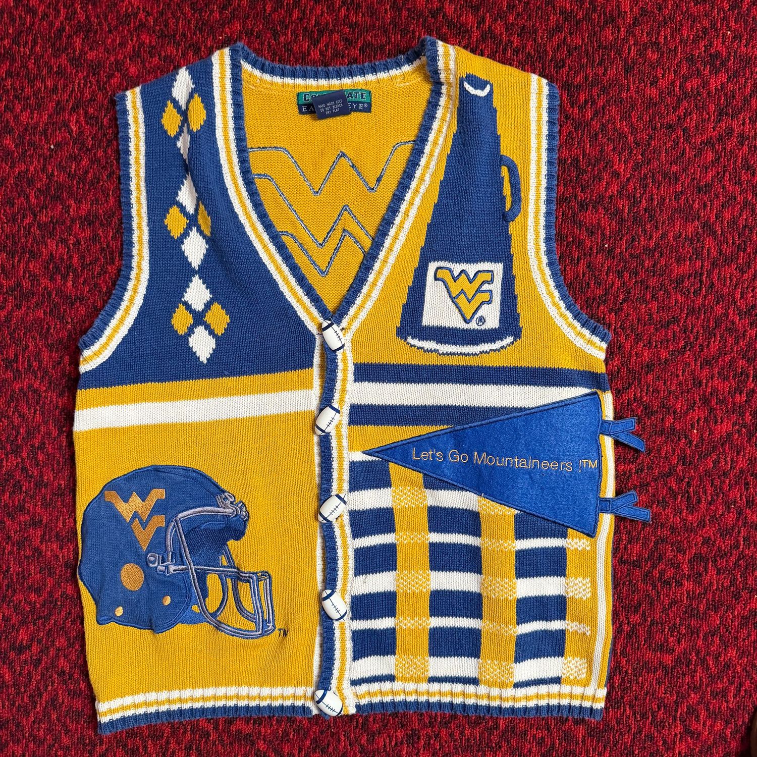 Vintage Collegiate Eagle's Eyes WVU Mountaineers sweater vest, raimie/cotton, size S
