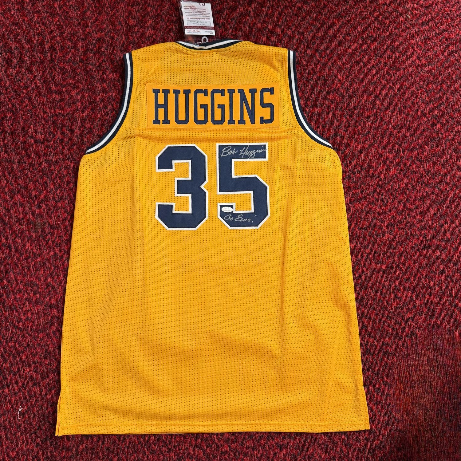 Signed Bob Huggins #35 WVU Basketball jersey, JSA certified