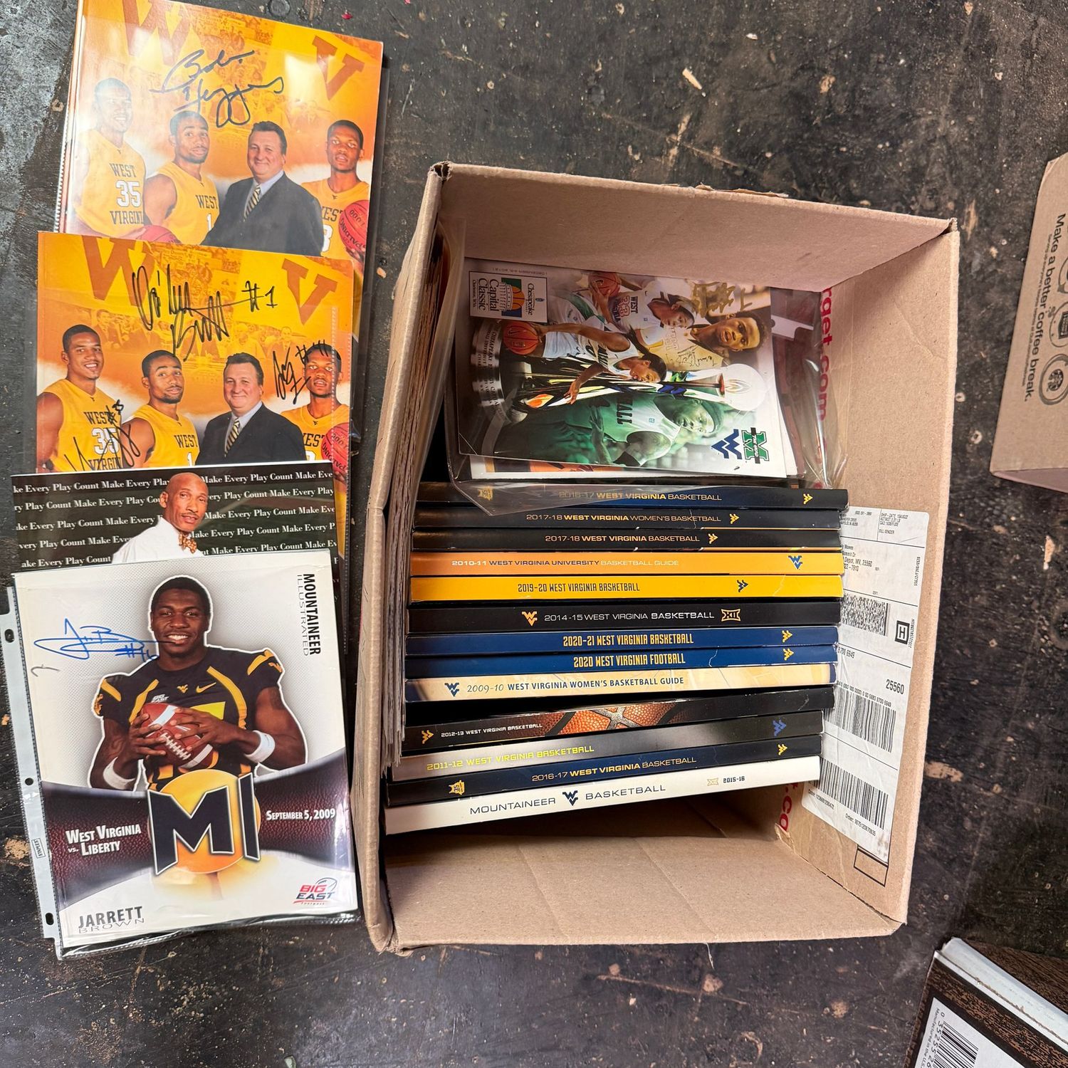 WVU/Sports Ephemera Box #7 Magazines, some signed, season guides (This item is heavy & in the lower level)