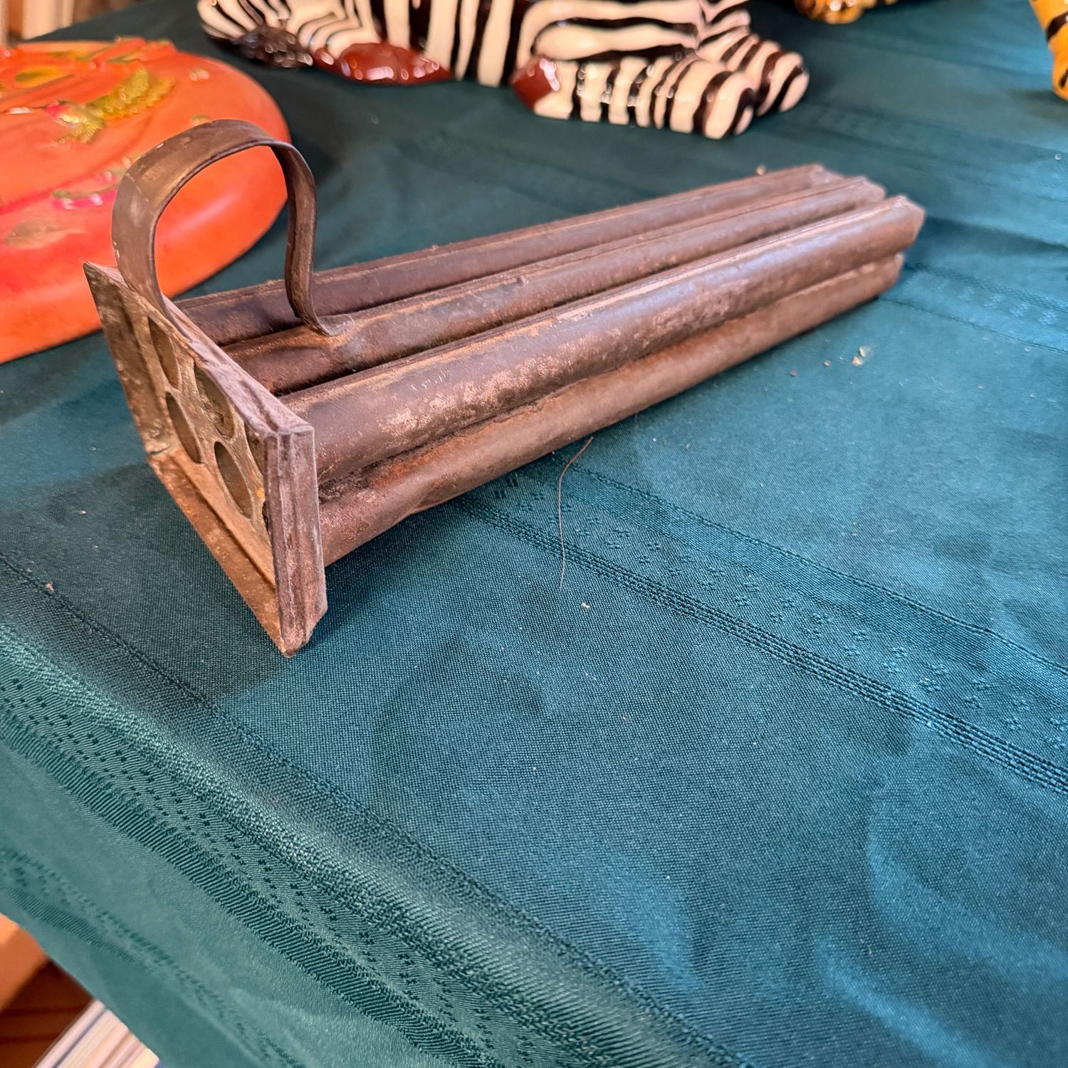 Antique metal taper candle mold 10"