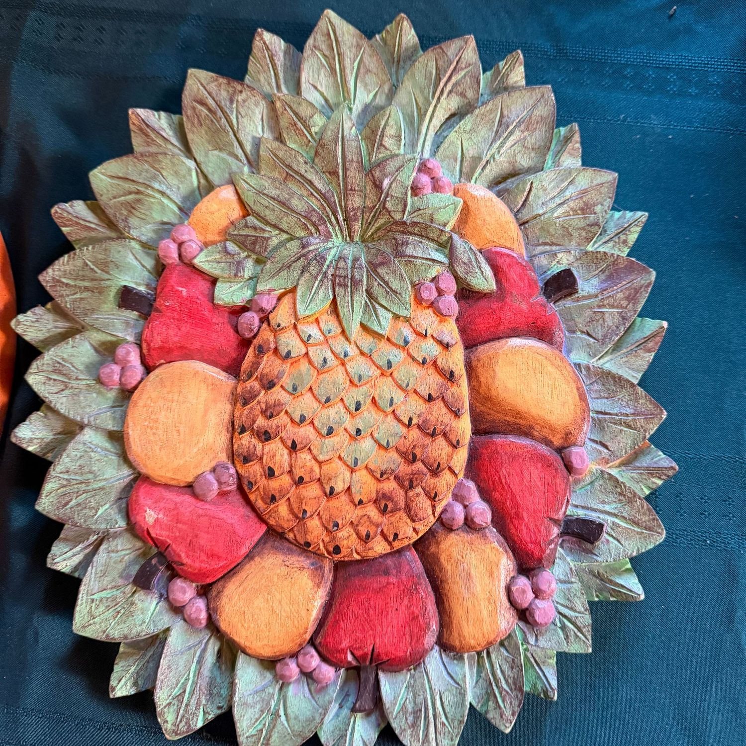 Large wooden colorful fruit wall plaque, 12"