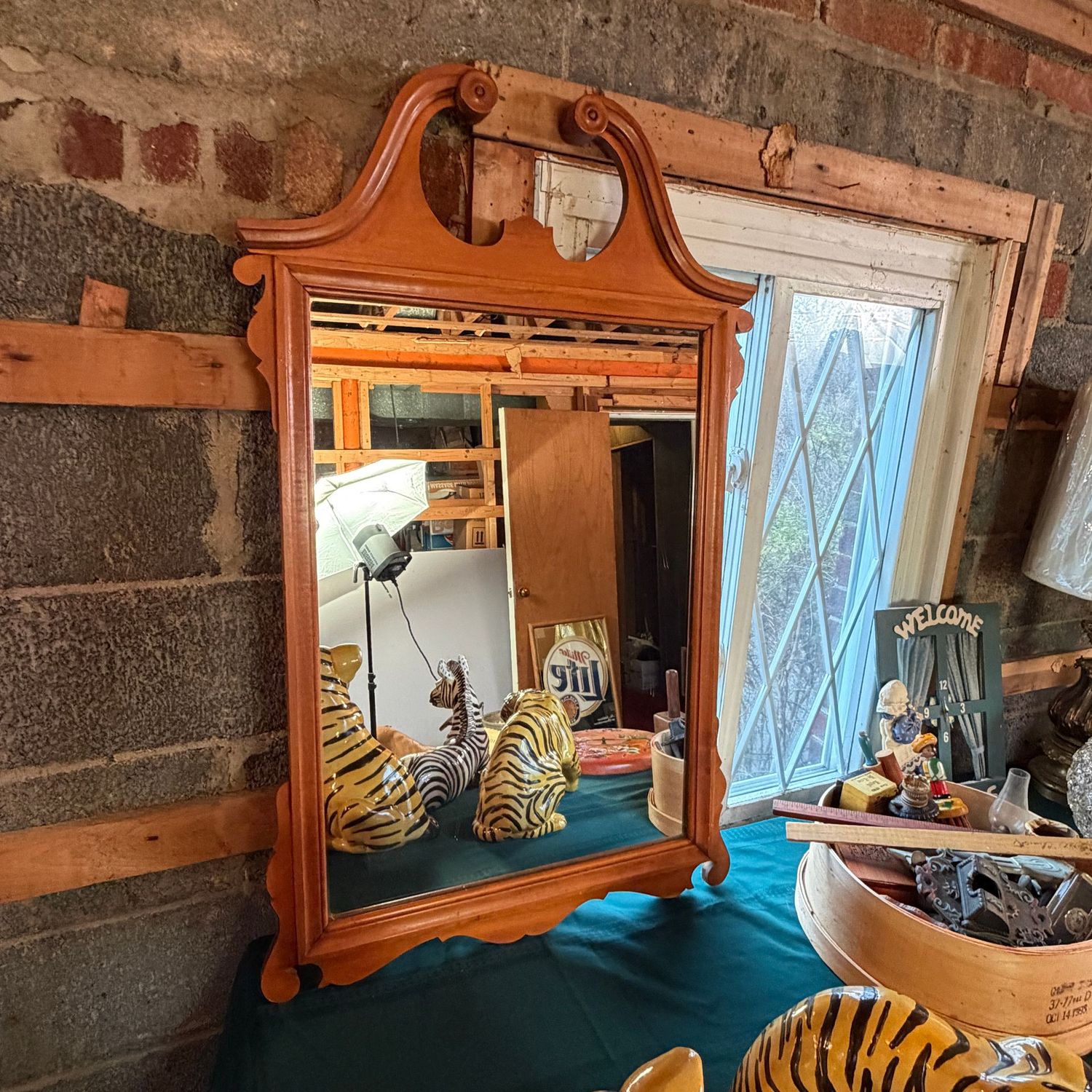 Chippendale-style wall mirror, maple finish 40"H x 25"W