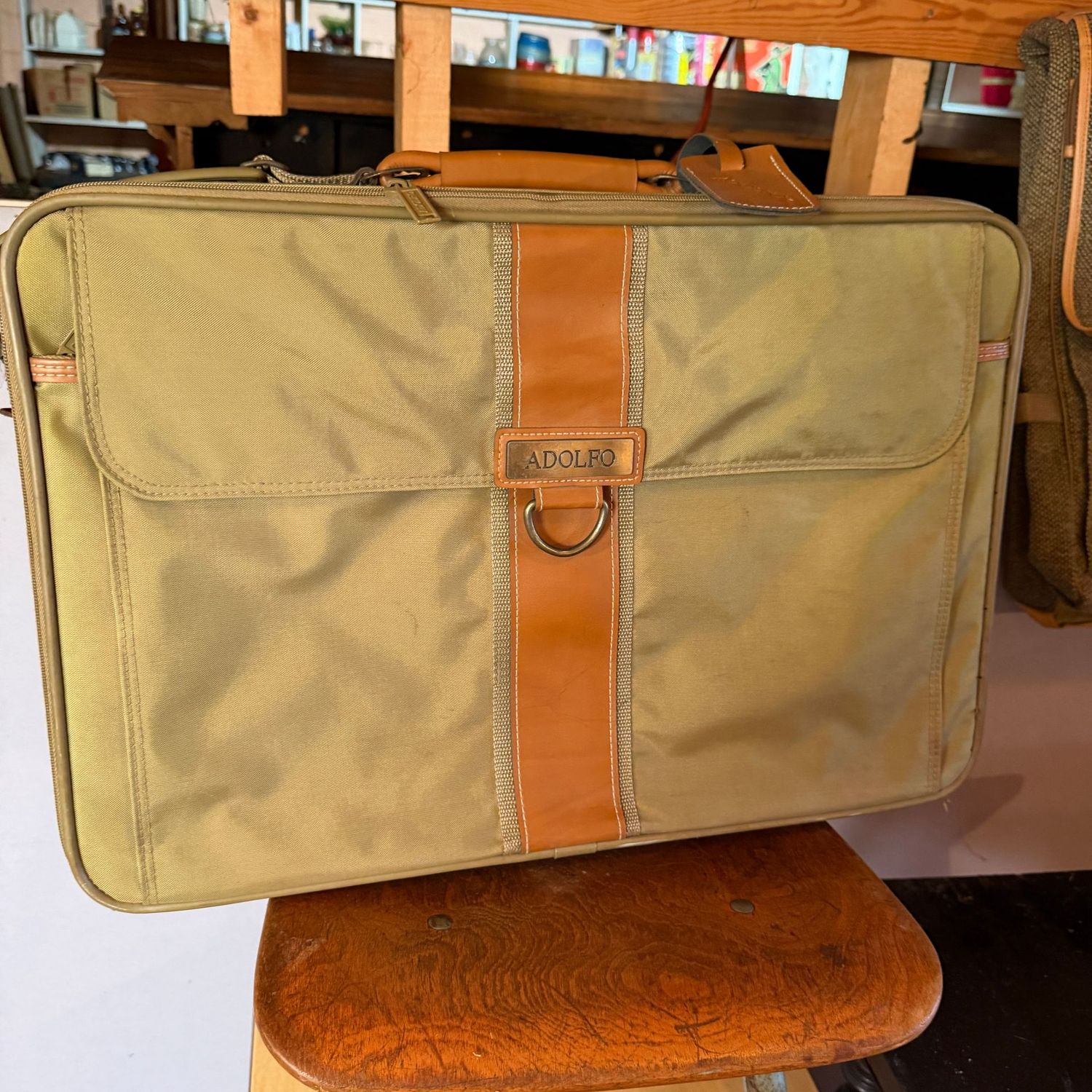 Adolfo soft-sided suitcase with leather accents, nice condition, 20" x 14"