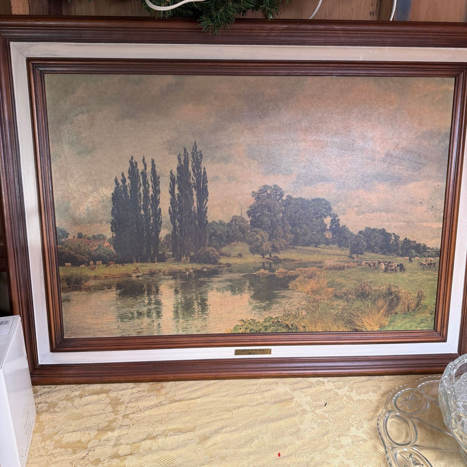 Large framed Bredon on the Avon vintage lithograph, generally good condition, some wear, 32" x 42"