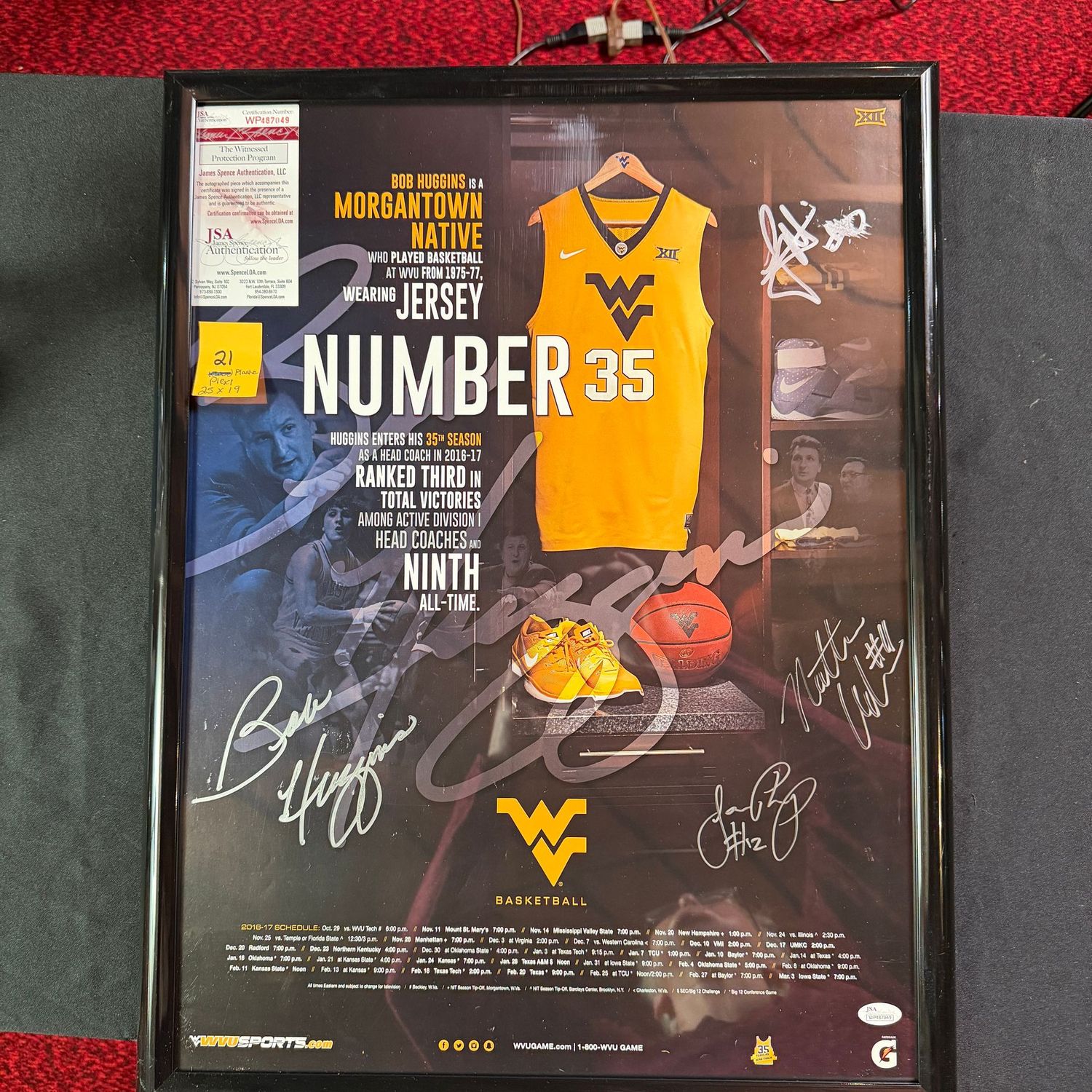 Framed & Signed (plastic w/plexiglass) 19x25, #21, JSA certified, Bob Huggins, Nathan Adrian, & more