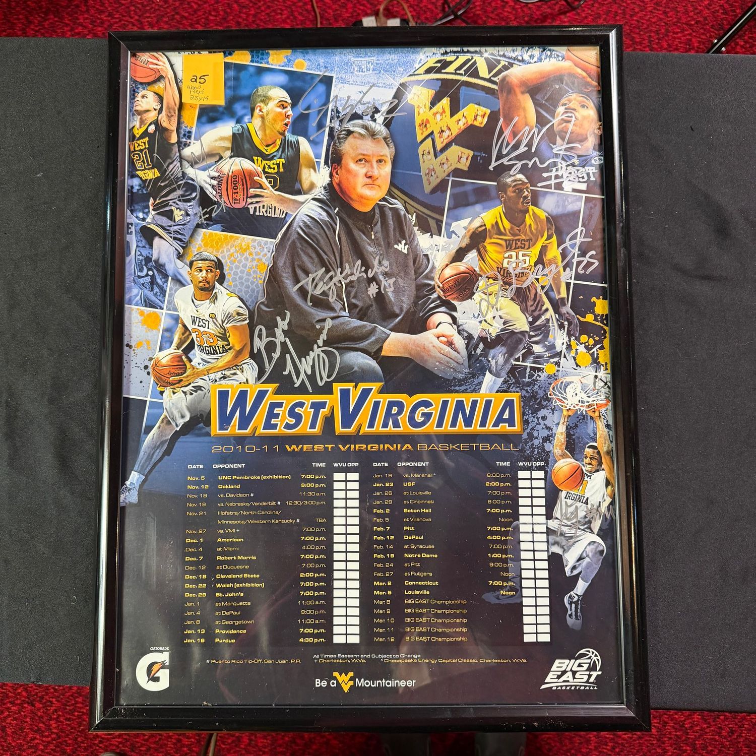 Framed & Signed (wood w/plexiglass) 19x25, #25, multiple signatures including Darryl Bryant, Bob Huggins, and more