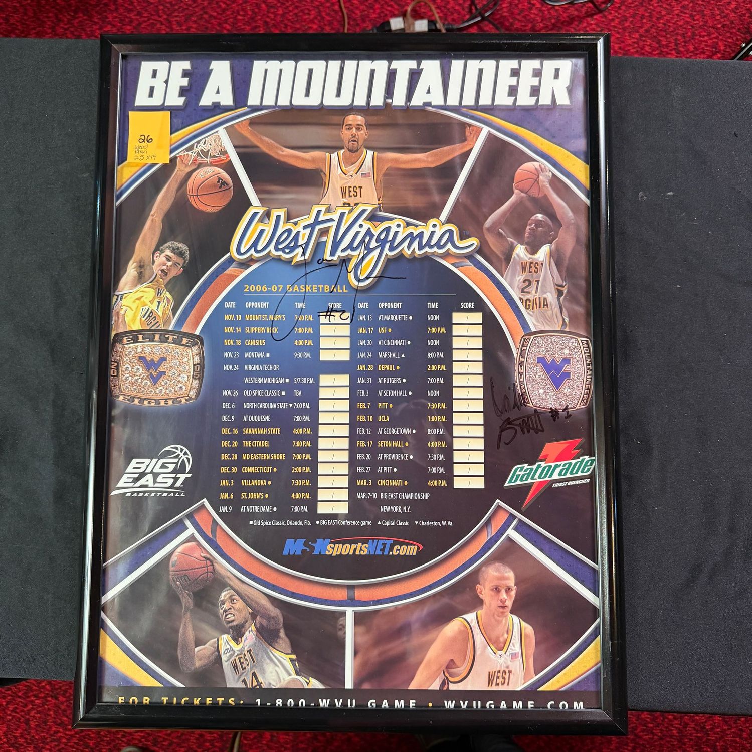 Framed & Signed (wood w/plexiglass) 19x25, #26, Joe Mazzulla, Da'Sean Butler