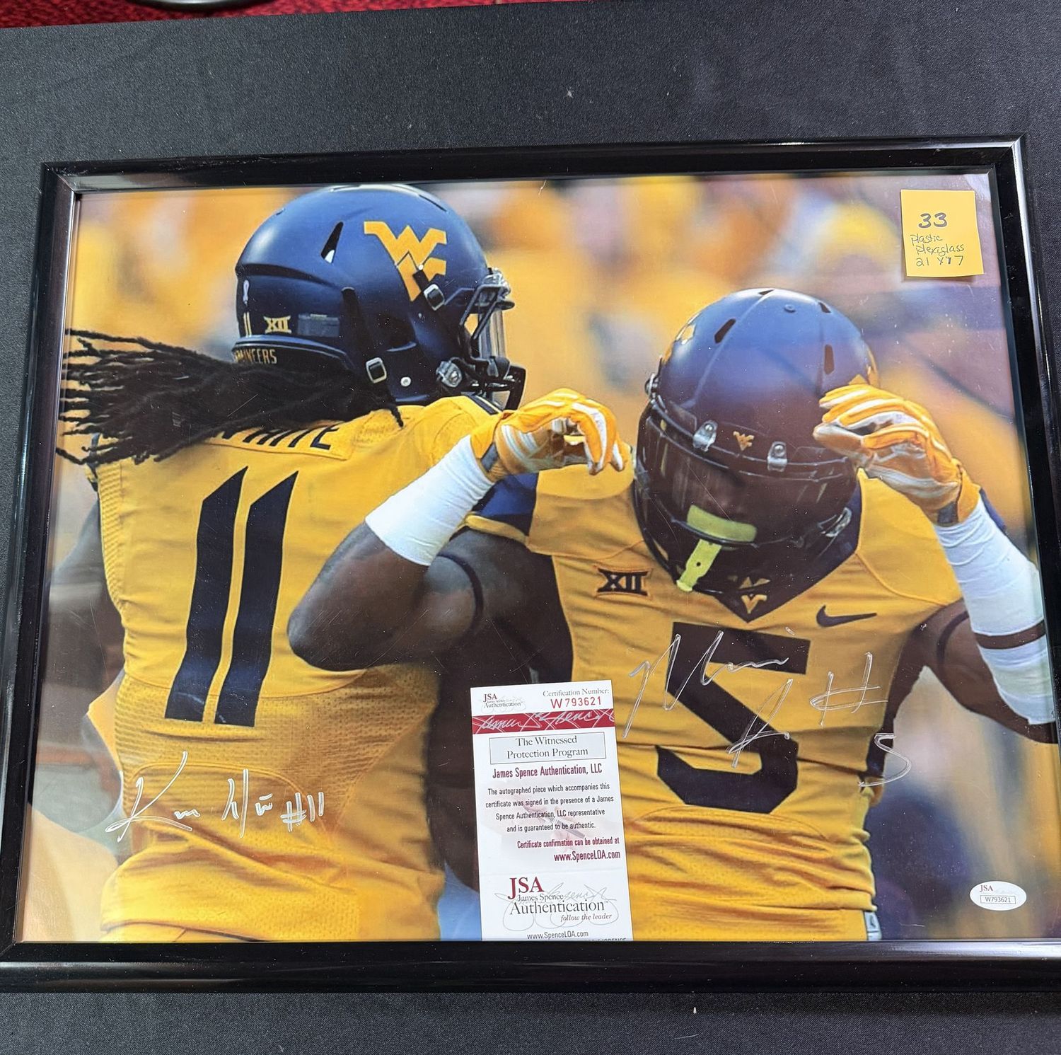 Framed & Signed (plastic w/plexiglass) 21x17, #33, JSA certified, Kevin White