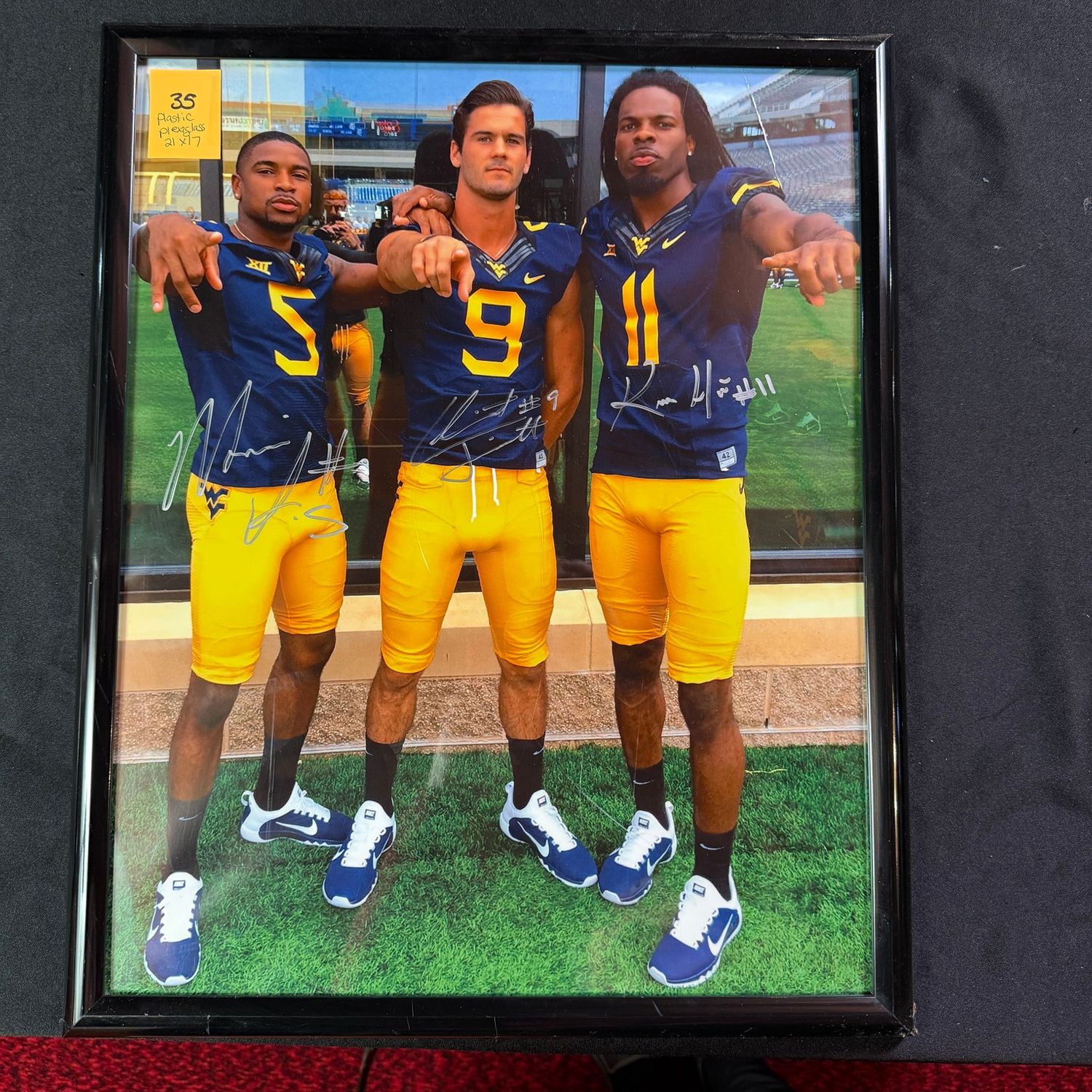 Framed & Signed (plastic w/plexiglass) 21x17, #35, Mario Alford, Clint Trickett, Kevin White
