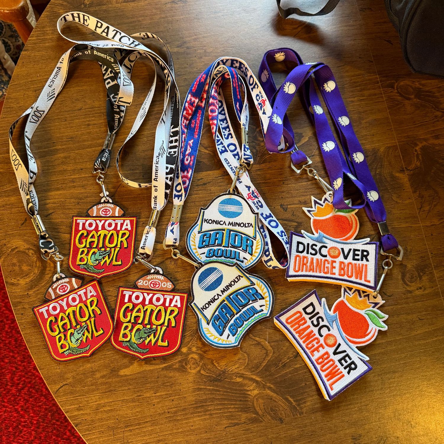 Group of Football lanyard patches, Gator and Orange bowls, very nice condition