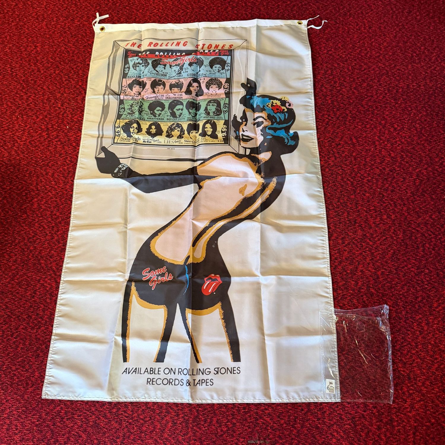 Large Rolling Stones Some Girls banner flag with grommets, unused 58" x 35"