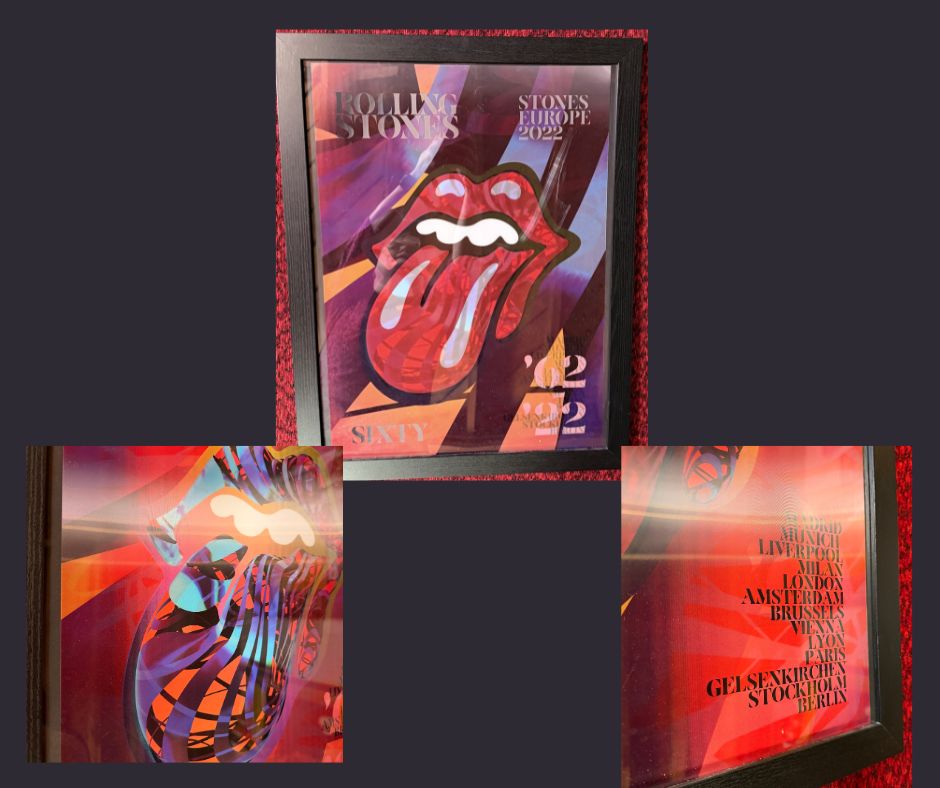 Rolling Stones framed poster 27" x 20", Europe Sixty Tour, irridescent layered image