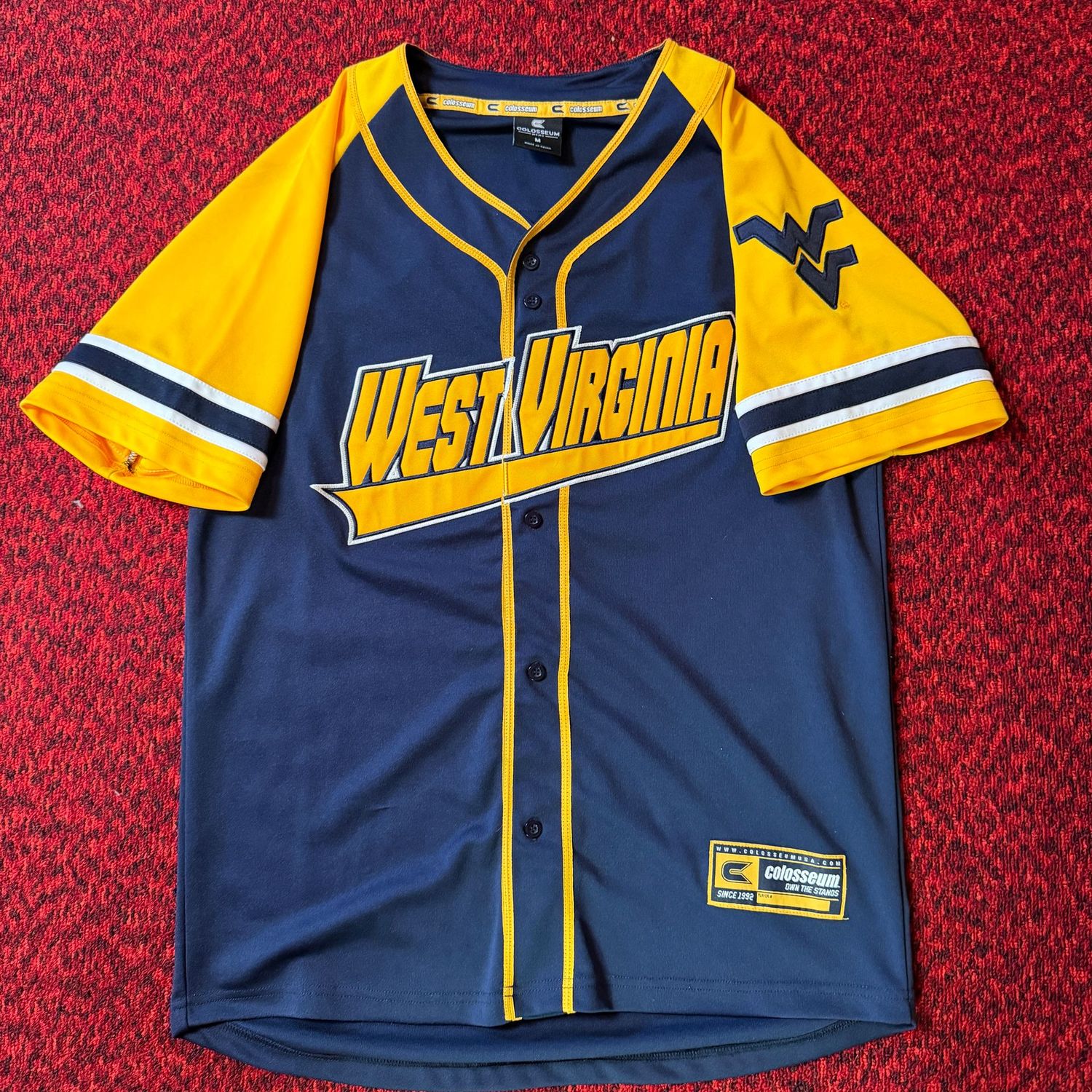 Colosseum WVU baseball jersey, size M