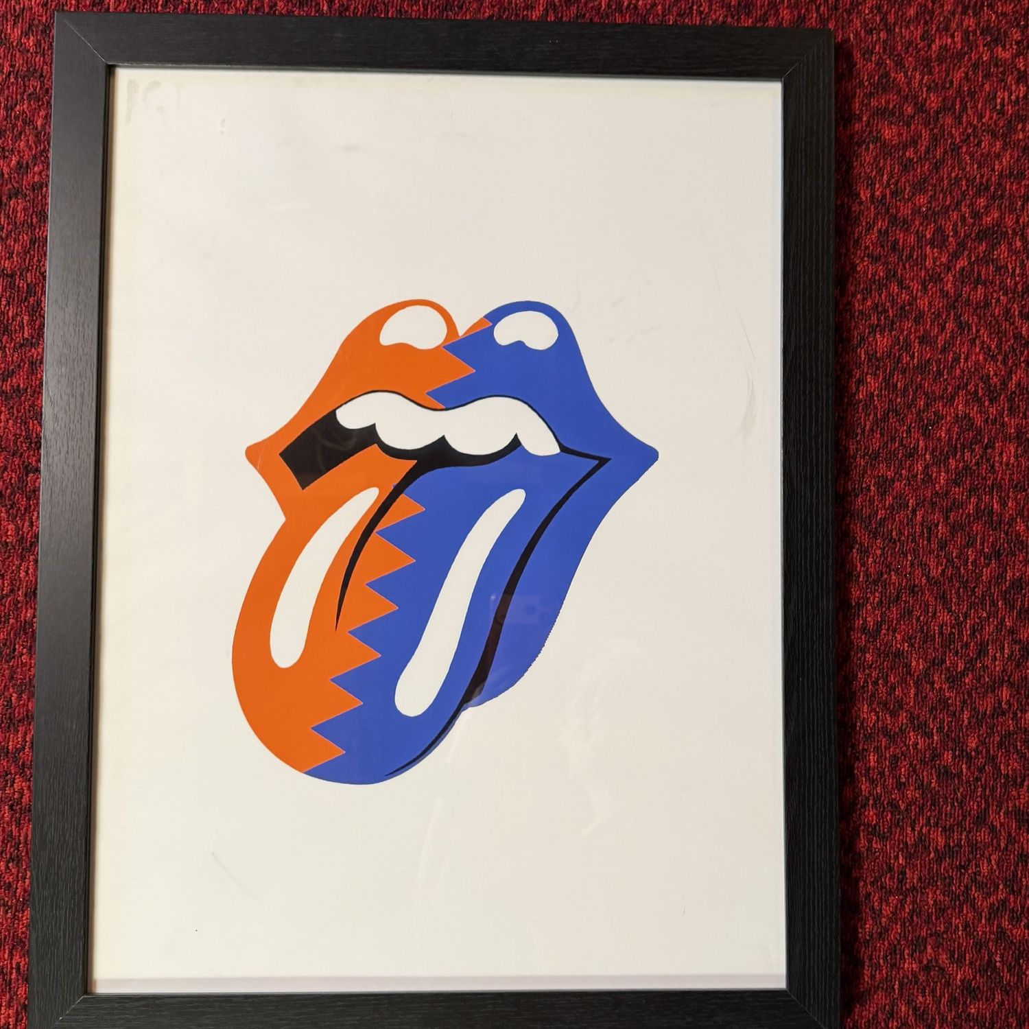 Rolling Stones framed poster 27" x 20", red and blue tongue