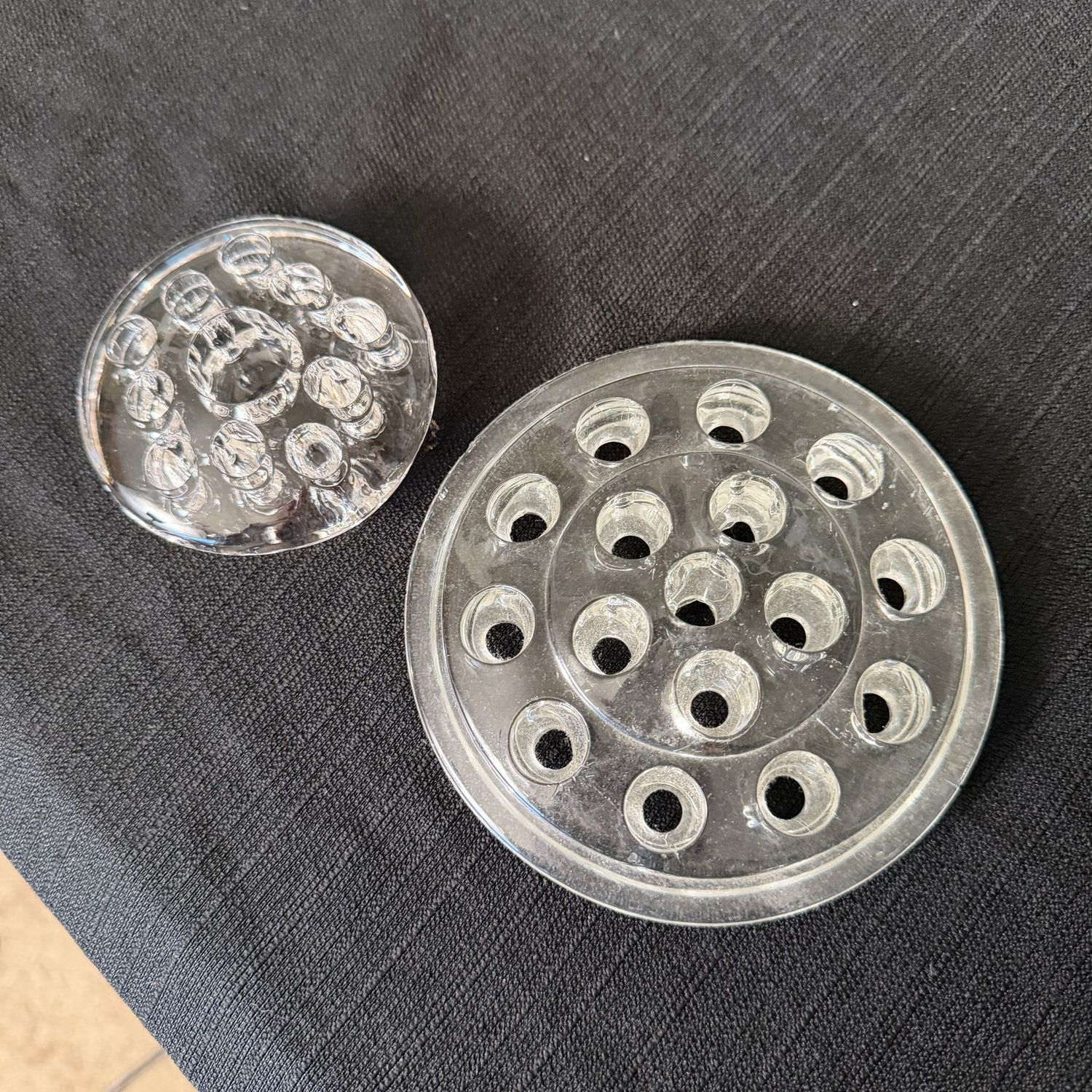 Clear glass flower frogs, 3" & 5"