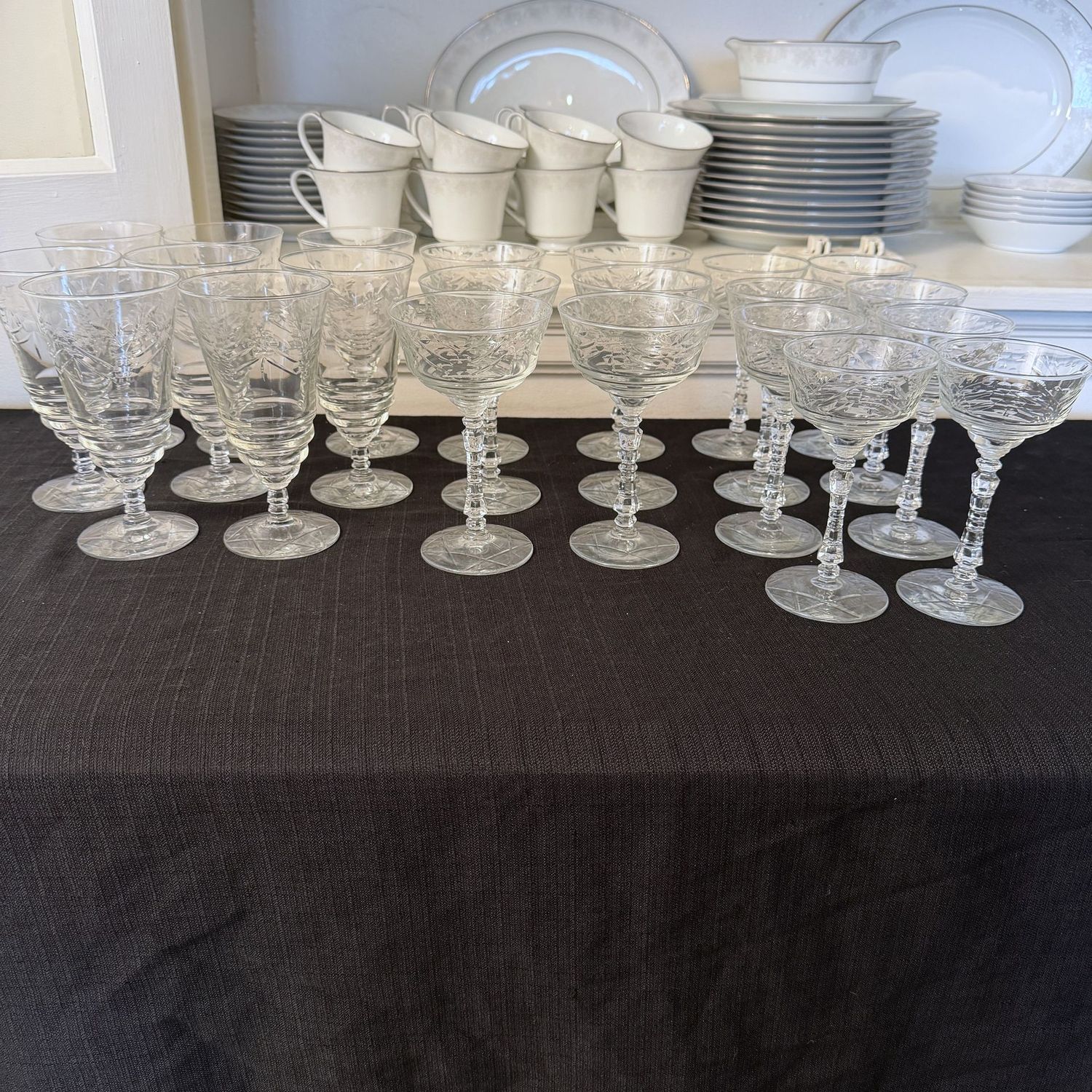 Large set of Rock Sharpe crystal stemware