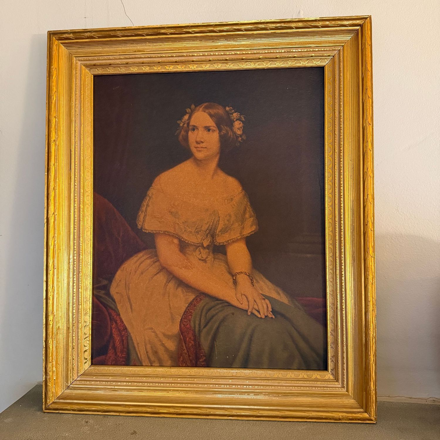 Vintage lithograph portrait of Jenny Lind, some fading, lovely gilt frame, 24" x 21"