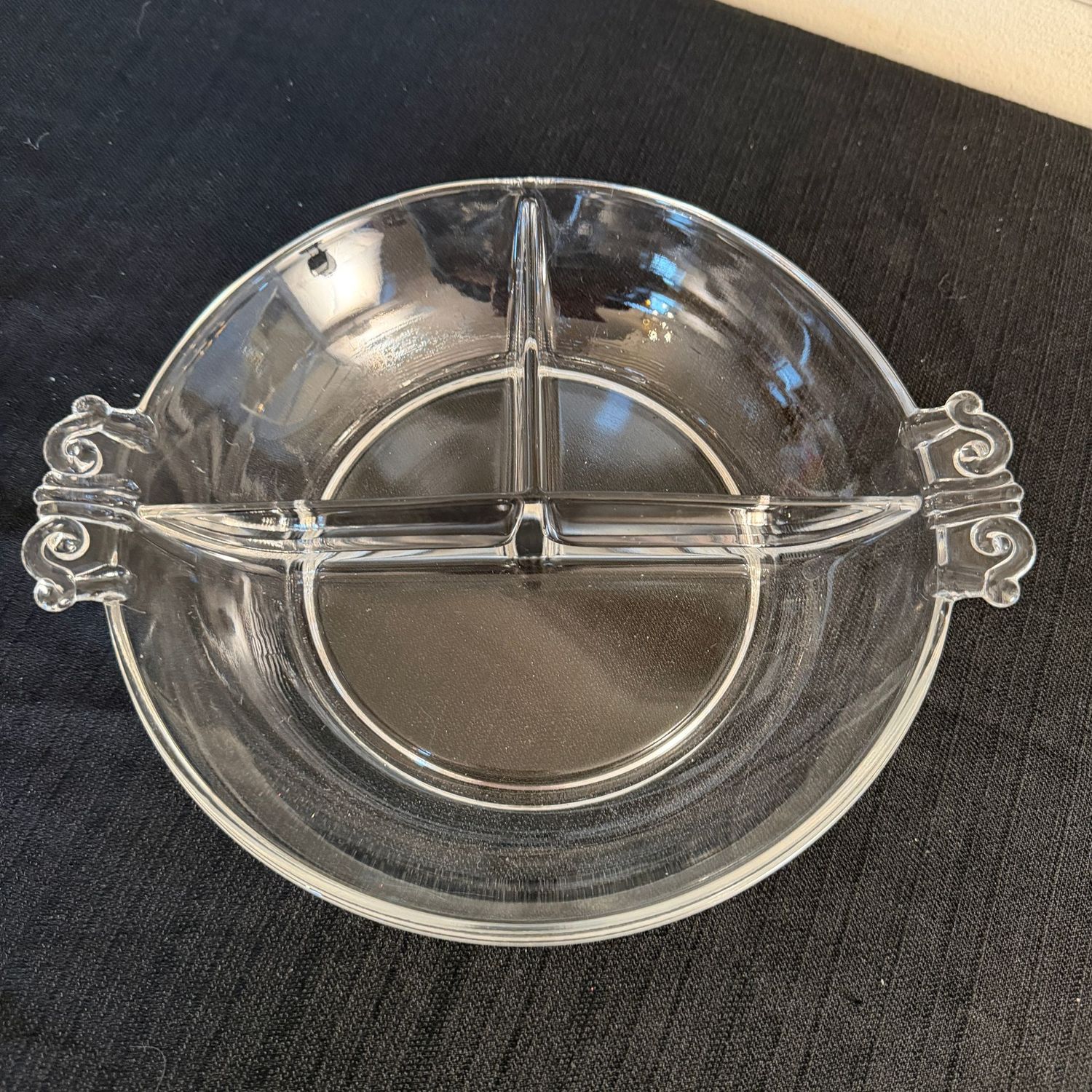 Vintage clear glass divided dish, 10"