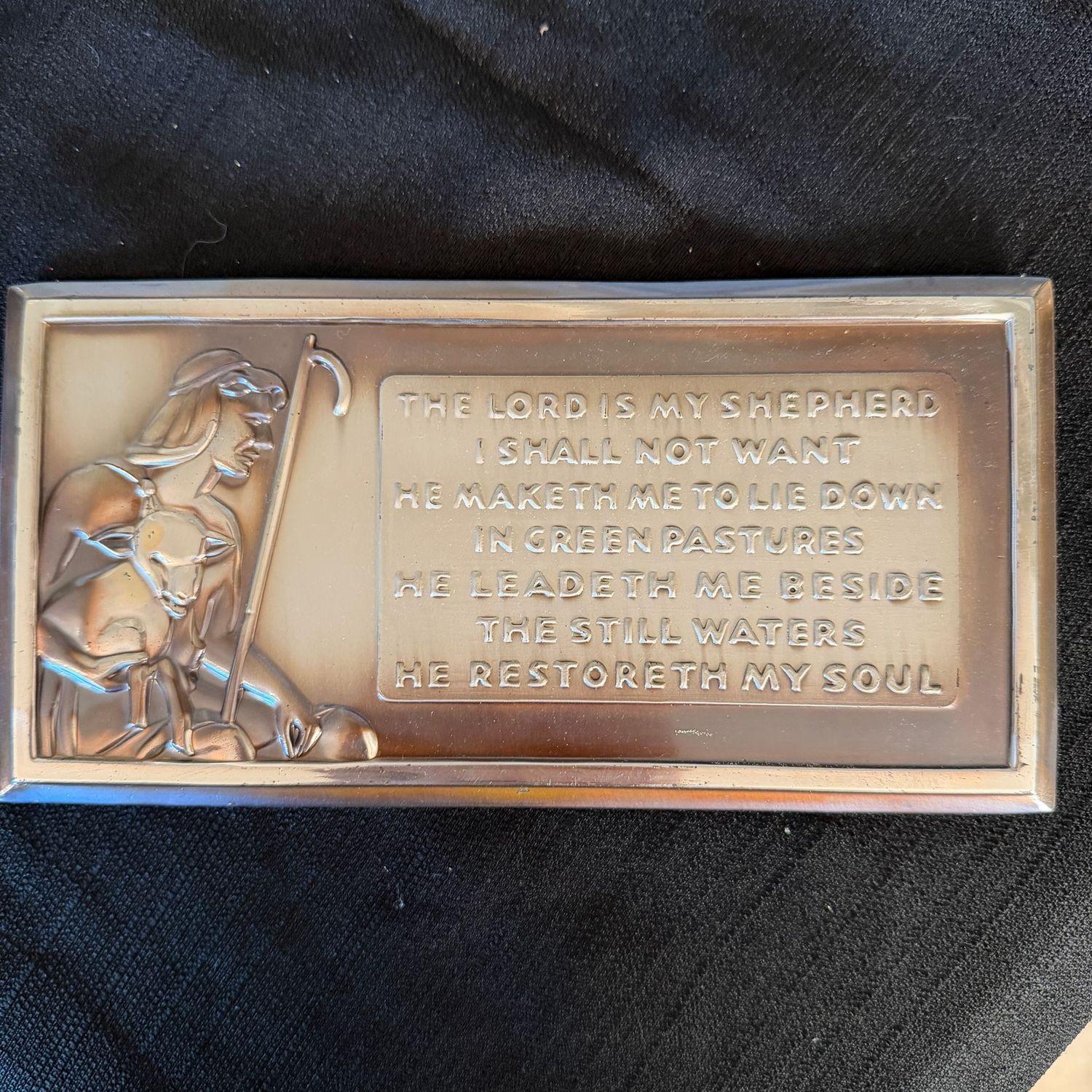 Silver-plated Lord is My Shepherd cast metal plaque, 8" x 4"