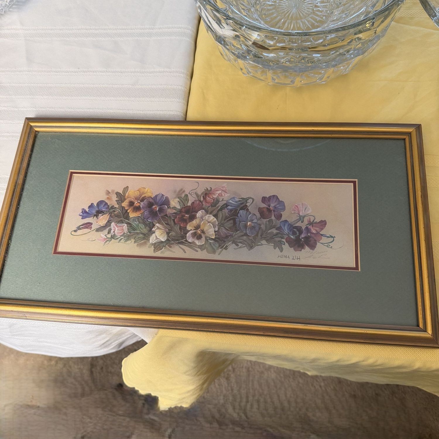 Lena Lih pansies matted and framed print, 19"L