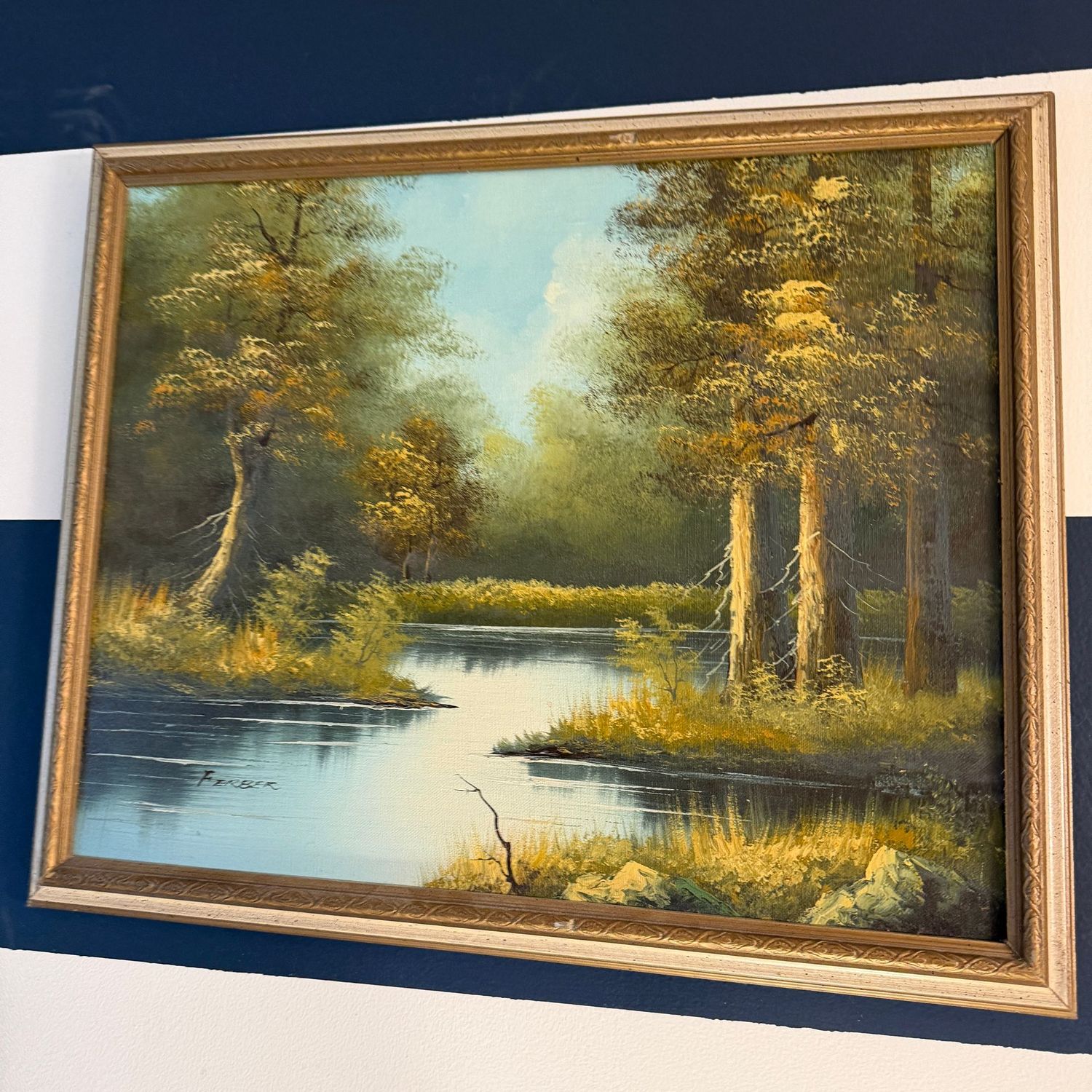 River landscape painting on canvas, Ferber, 18" x 22"