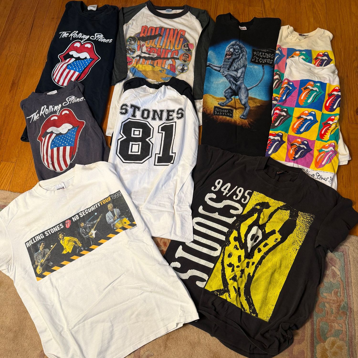Large lot of Rolling Stones t-shirts, some vintage 1980s, size L
