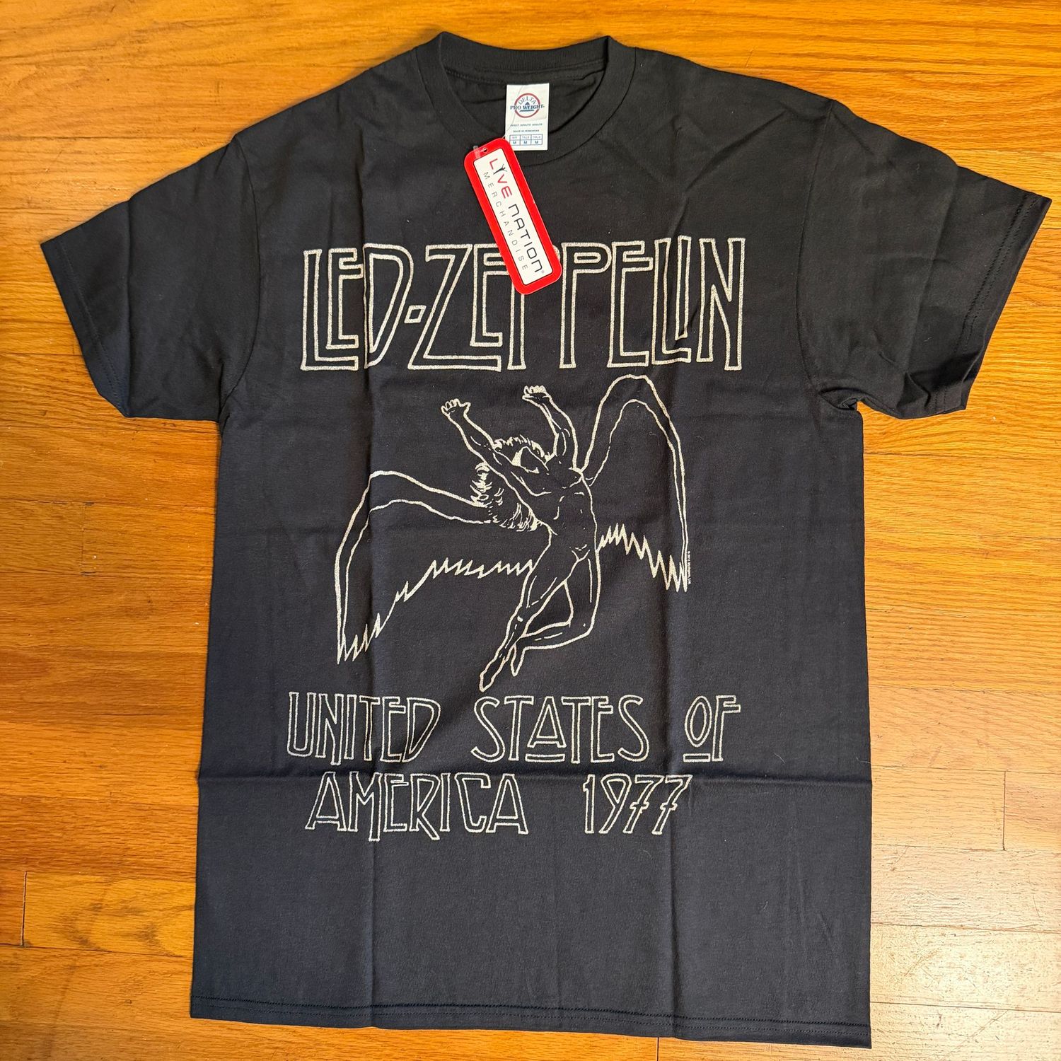 Led Zeppelin black t-shirt, white print, with tags, size M