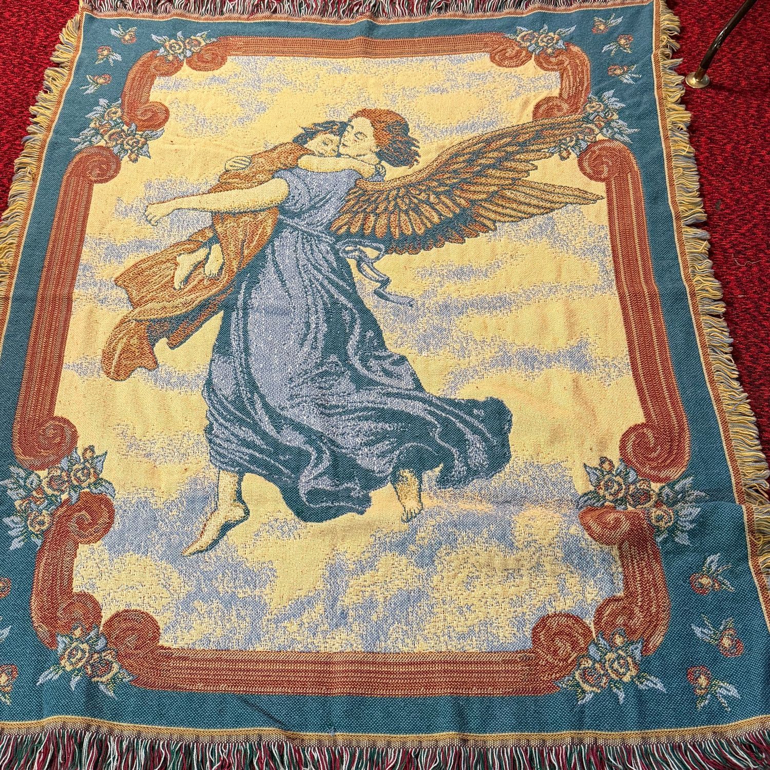 Angel throw blanket with teal border