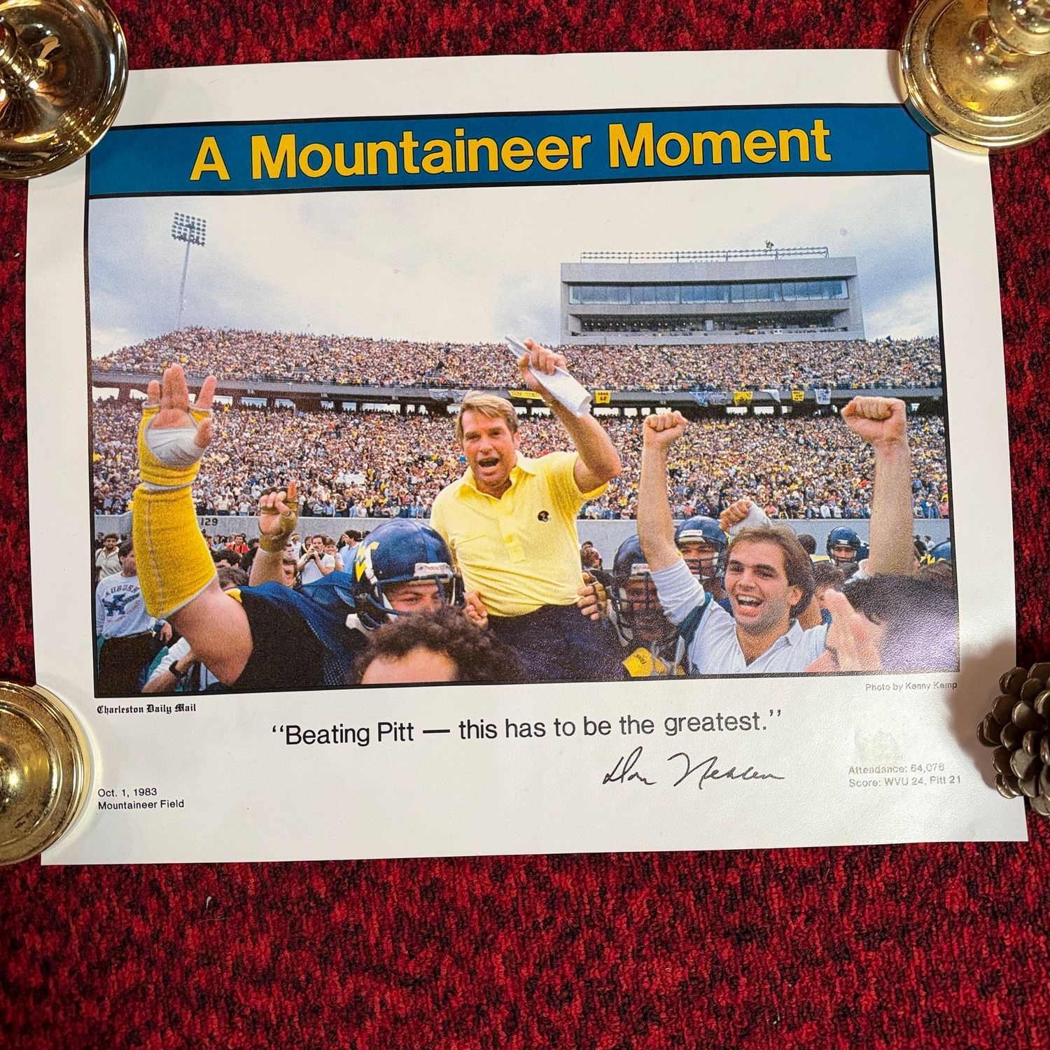 Poster #9 Mountaineer Moment Don Nehlen, heavy thickness, 14" x 18"