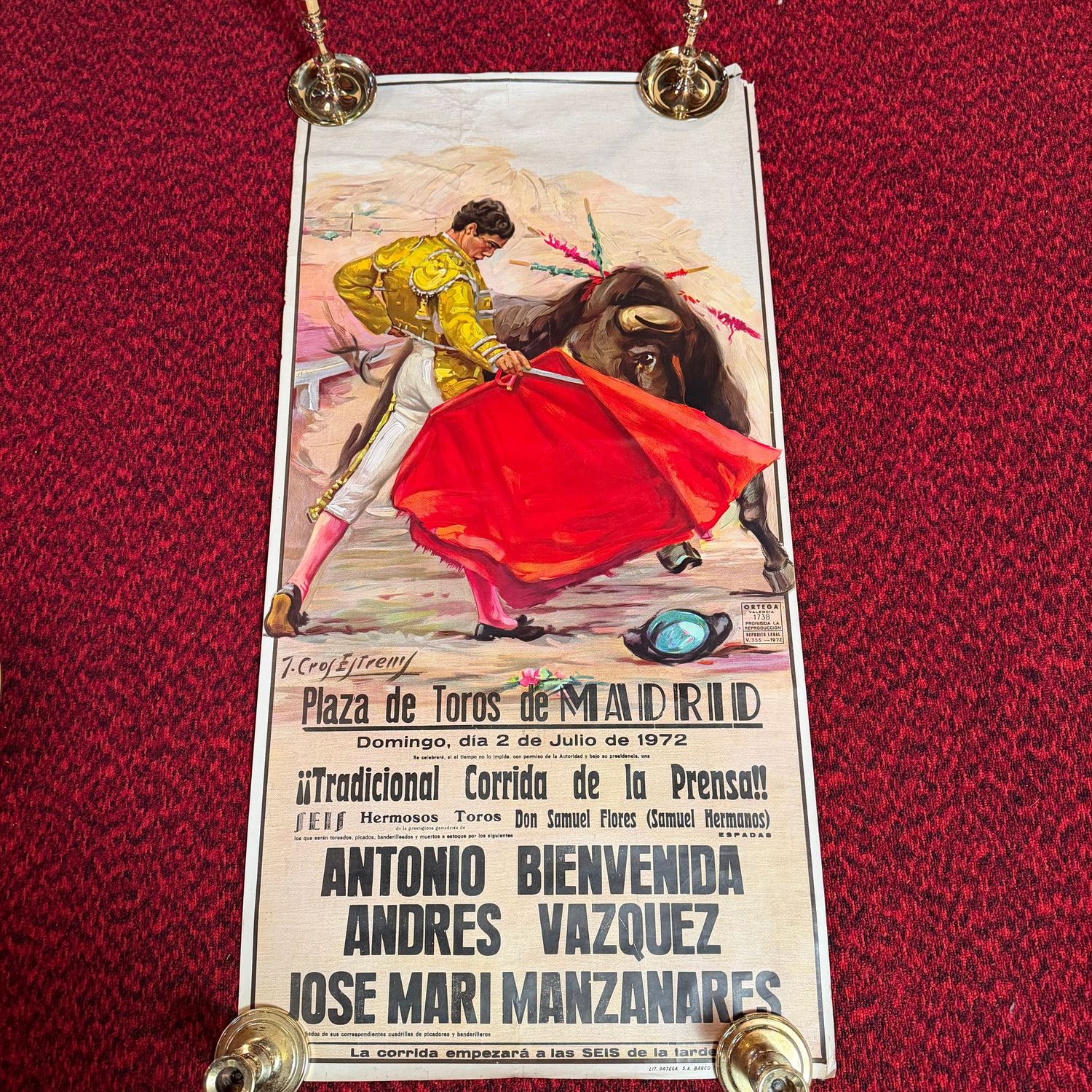 Poster #12 Bullfighting, good coloring, has some wrinkling near the top & small tears 40" x 20"