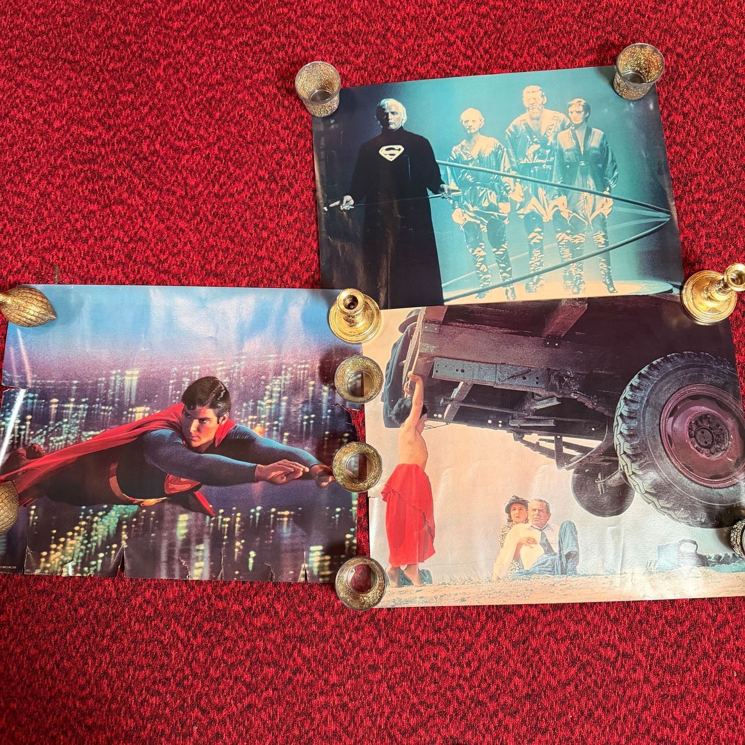 Poster #19 Group of vintage Superman posters, 1978, Flying superman in fragile condition with some tears to side and bottom, 21" x 17"